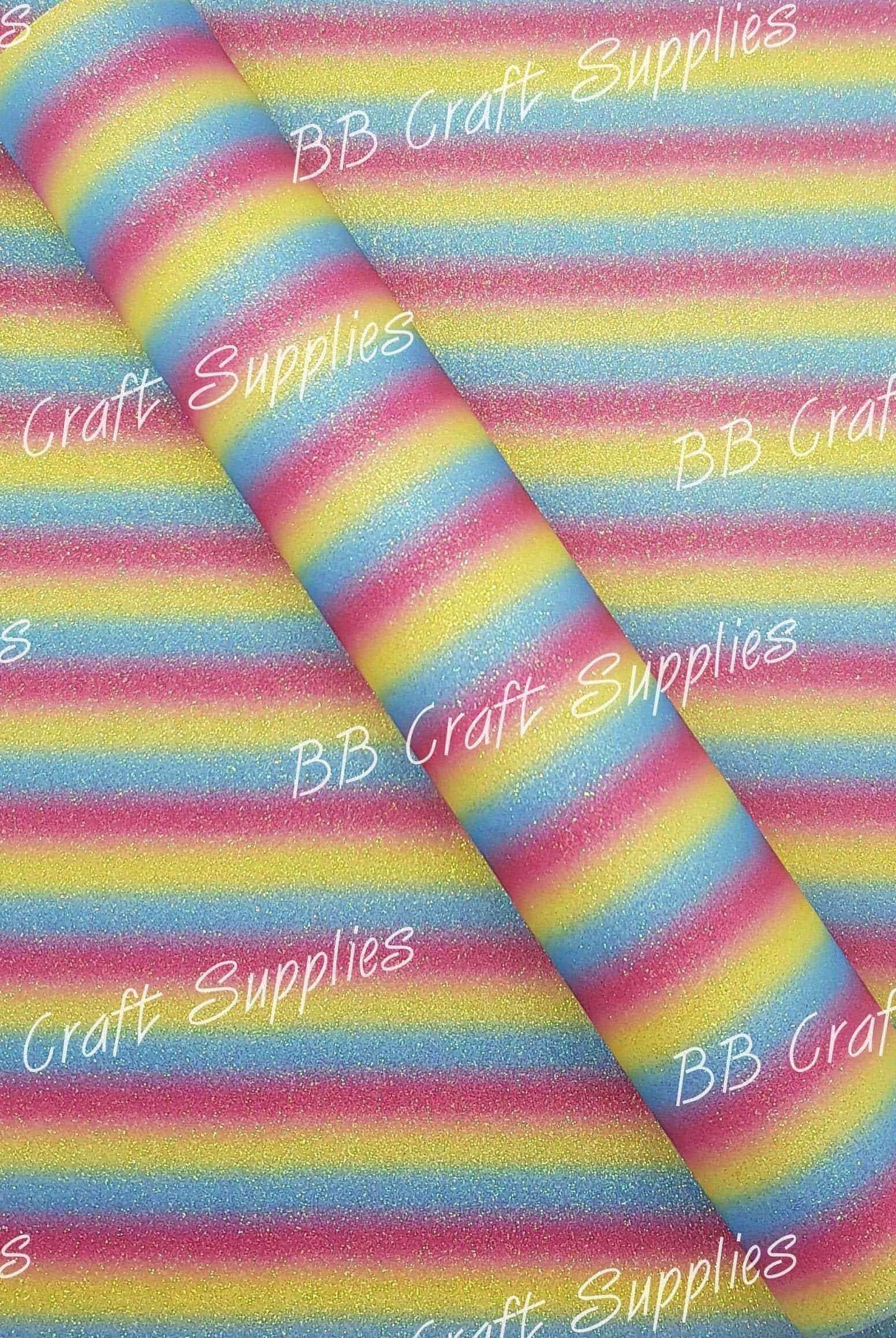 Glitter - Lollipop Rainbow Stripe - Faux, Glitter, leather, leatherette, Rainbow, Stripe - Bare Butler Faux Leather Supplies