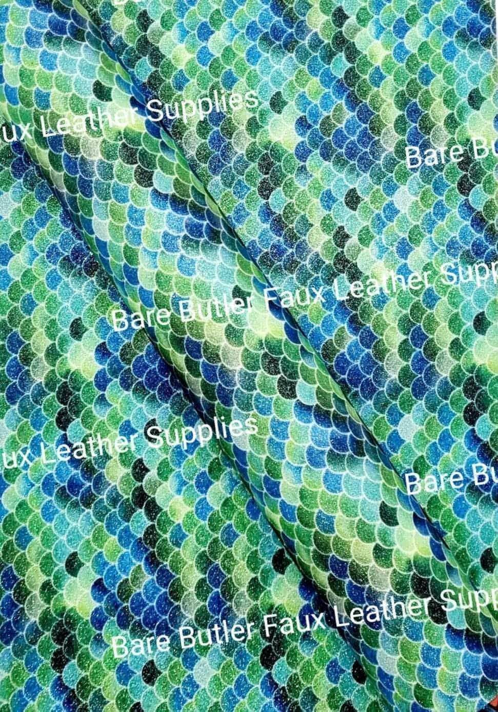 Glitter Scales - Green - Faux, Faux Leather, Fine, Glitter, Leather, leatherette, scales, Super - Bare Butler Faux Leather Supplies