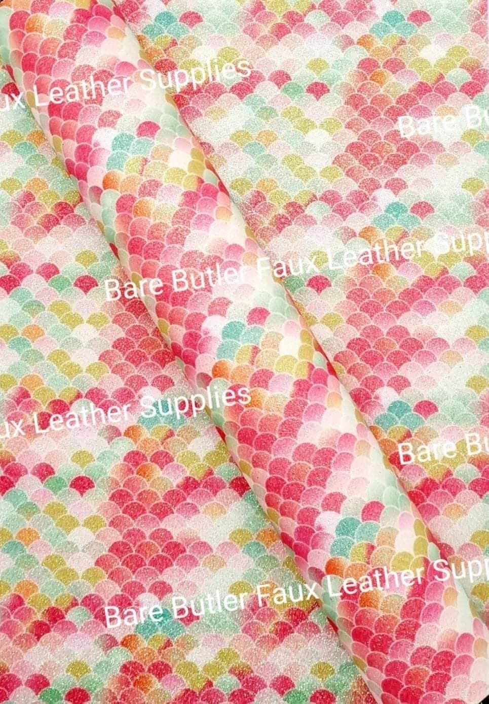 Glitter Scales - Melon - Faux, Faux Leather, Fine, Glitter, Leather, leatherette, scales, Super - Bare Butler Faux Leather Supplies