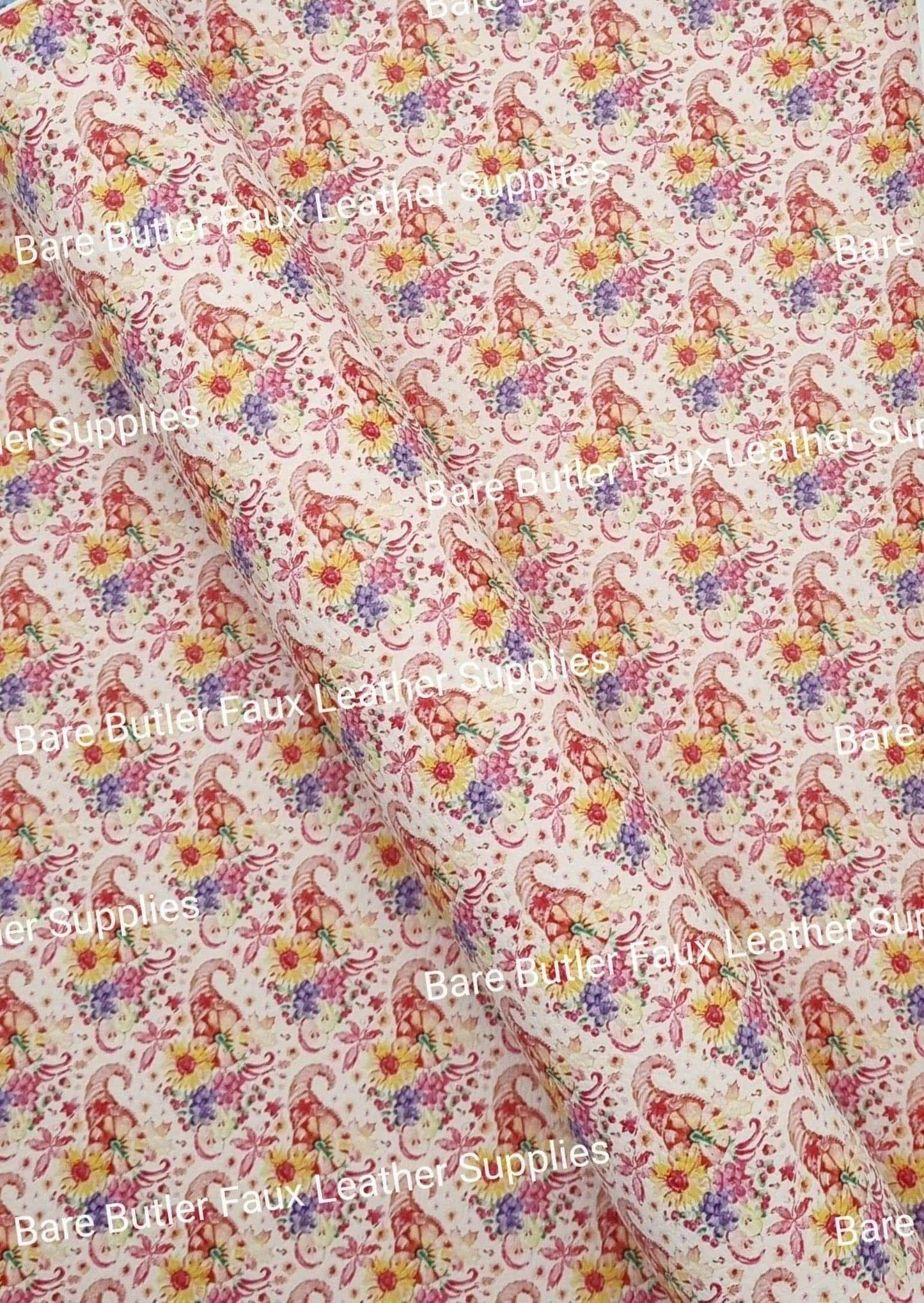 Gnome Flowers Litchi - Faux, Faux Leather, Flora, floral, Florals, flower, Flowers, Gnome, Gnomes, Leather, leatherette, Litchi, pattern, Patterns - Bare Butler Faux Leather Supplies