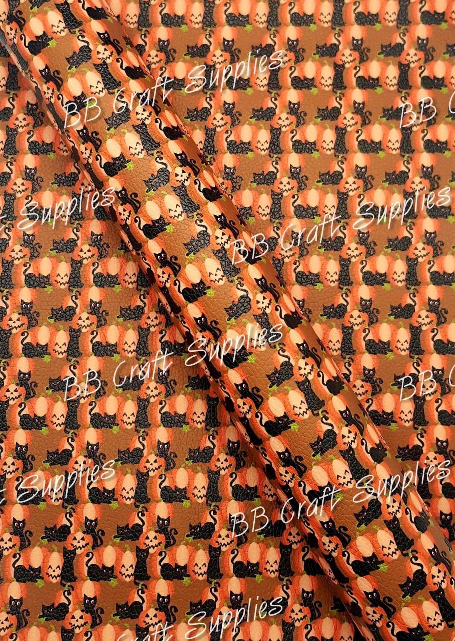Halloween - Black Cat - Litchi - Black, Cat, Halloween, Horror, Leather, Litchi, Nightmare, Pumpkin - Bare Butler Faux Leather Supplies