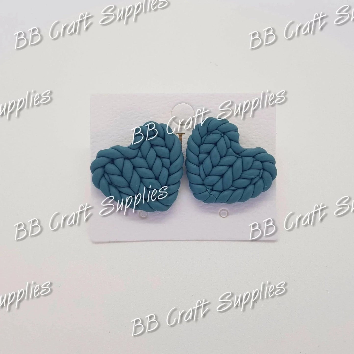Handmade Braided Polymer Clay Heart Earrings Aqua - aqua, blue, earing, handmade, heart, Polymer Clay Heart Earrings - Bare Butler Faux Leather Supplies