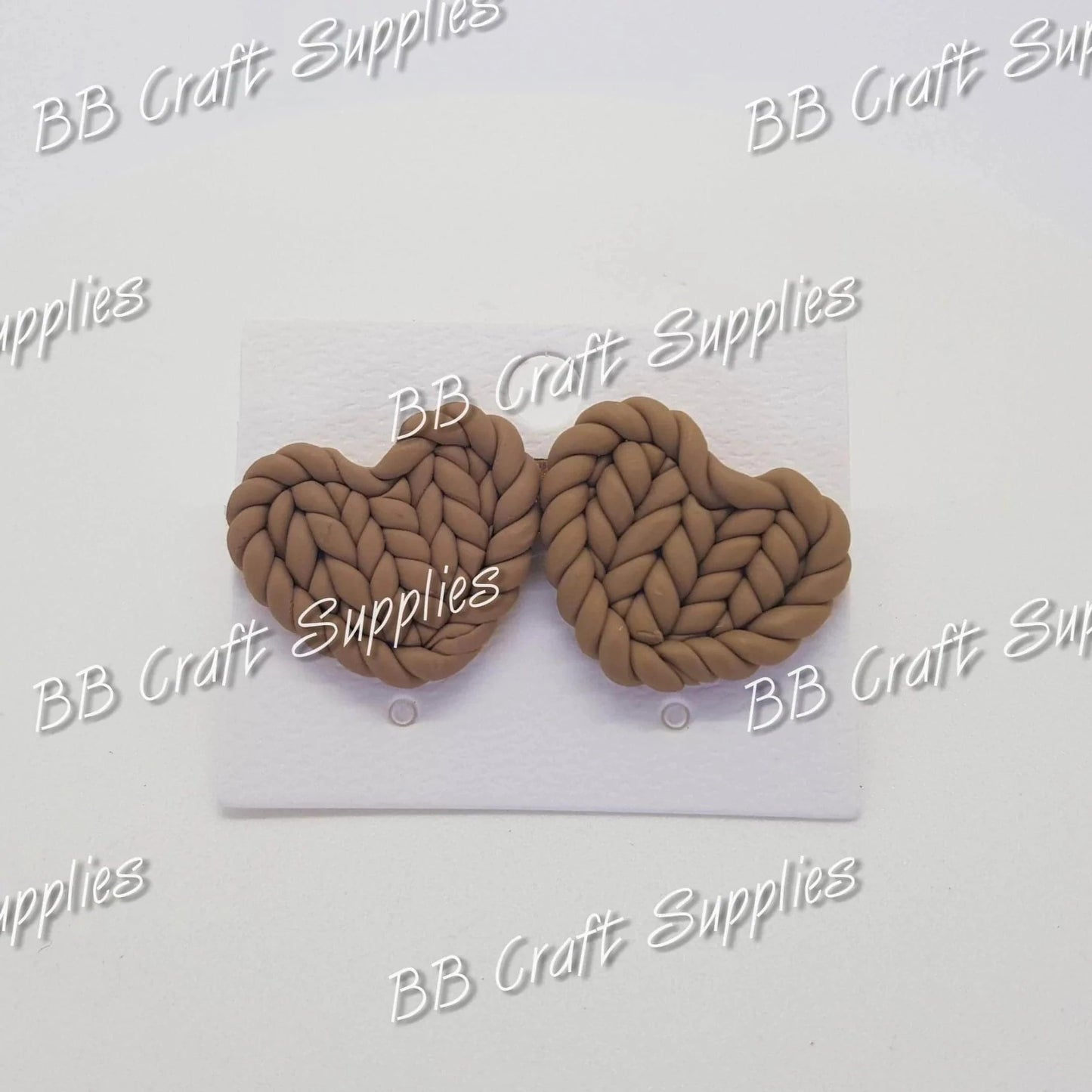 Handmade Braided Polymer Clay Heart Earrings Tan - earing, handmade, heart, Polymer Clay Heart Earrings, tan - Bare Butler Faux Leather Supplies