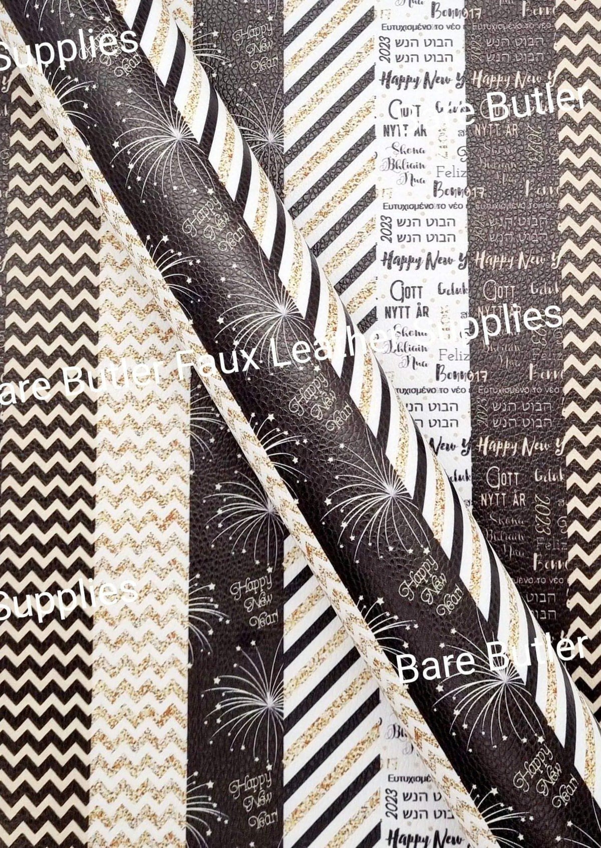 Happy New Years Ribbon Litchi - Fabric, Faux, Faux Leather, Leather, leatherette, Litchi - Bare Butler Faux Leather Supplies