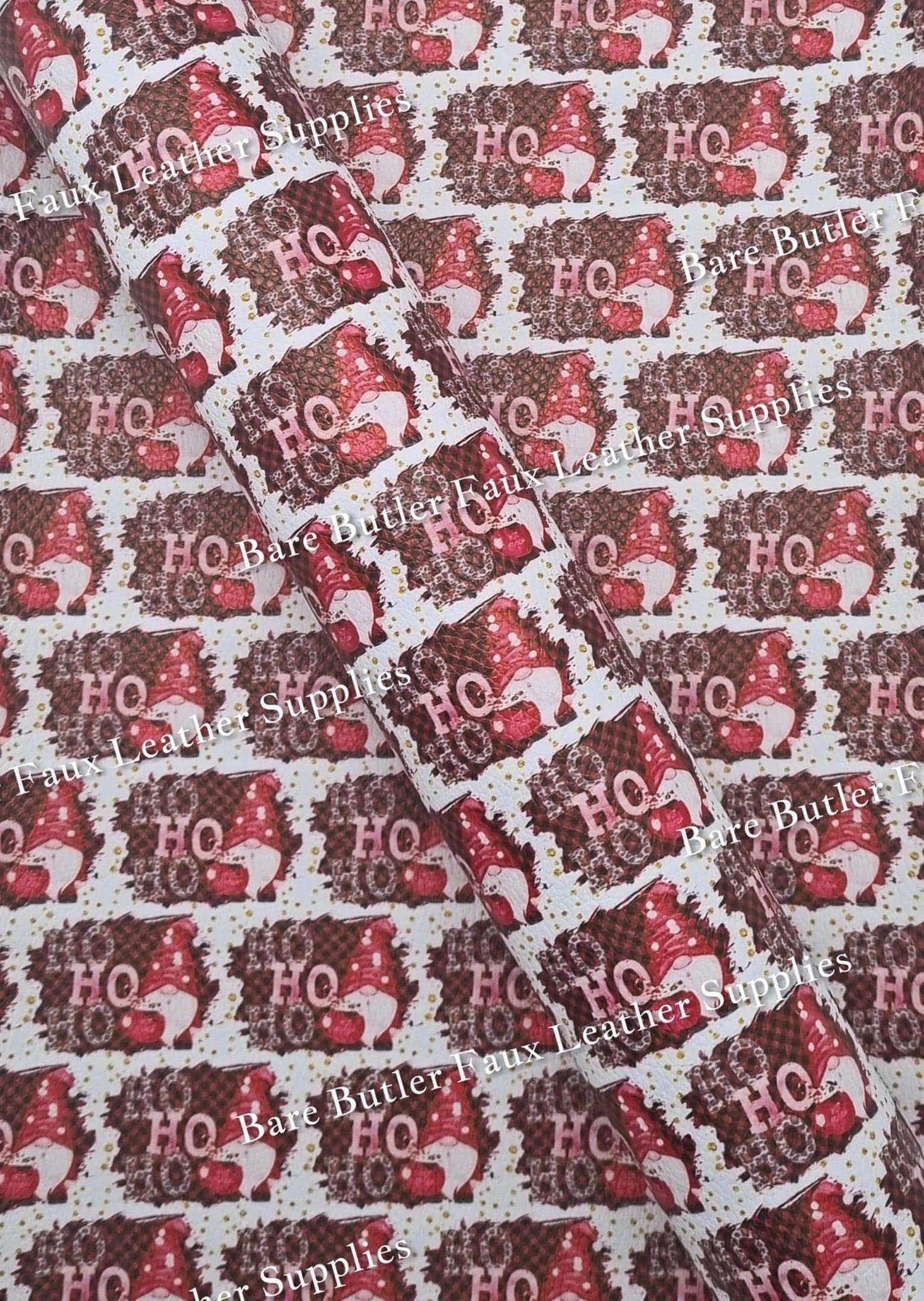 Ho Ho Ho Gnomes Litchi - christmas, Faux, Faux Leather, Gnome, Gnomes, ho ho ho, Leather, leatherette, Litchi, santa - Bare Butler Faux Leather Supplies