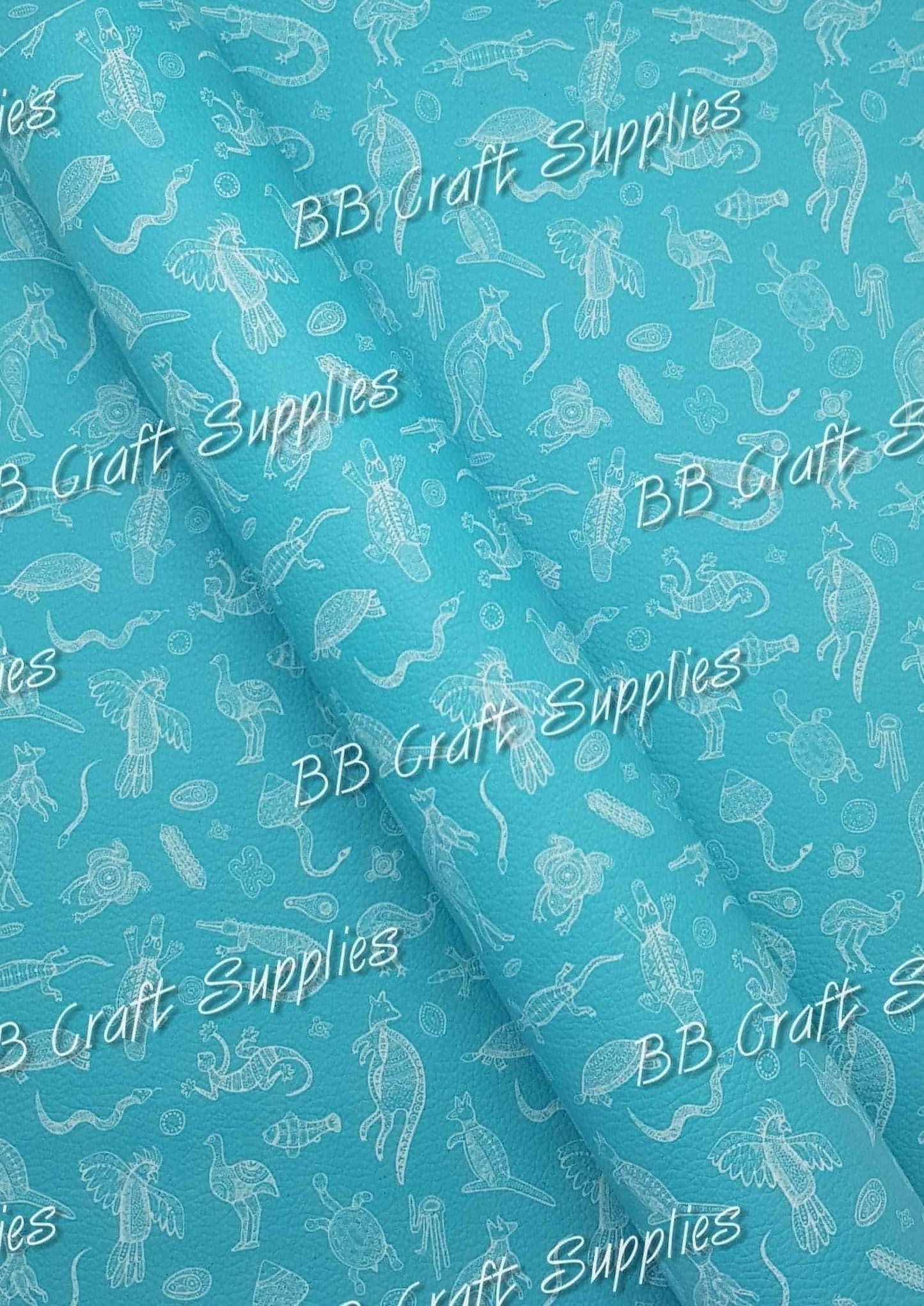 Indigenous inspired Animal art Aqua - art, Australia Day, Australian, Faux, Faux Leather, Indigenous, Leather, leatherette - Bare Butler Faux Leather Supplies