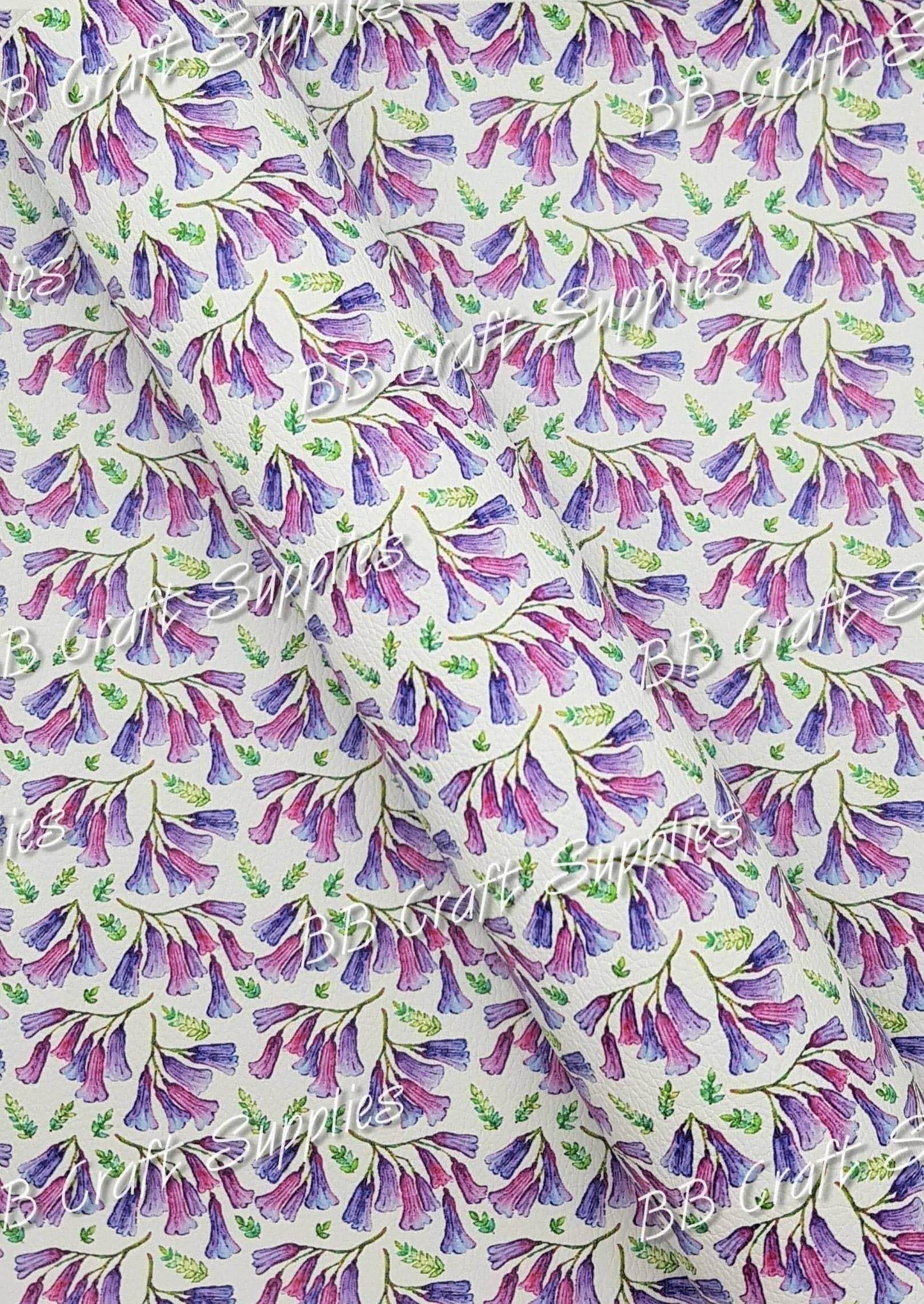 Jacaranda Flowers Litchi - Faux, Faux Leather, floral, flower, Jacaranda, Leather, leatherette, Litchi, purple - Bare Butler Faux Leather Supplies