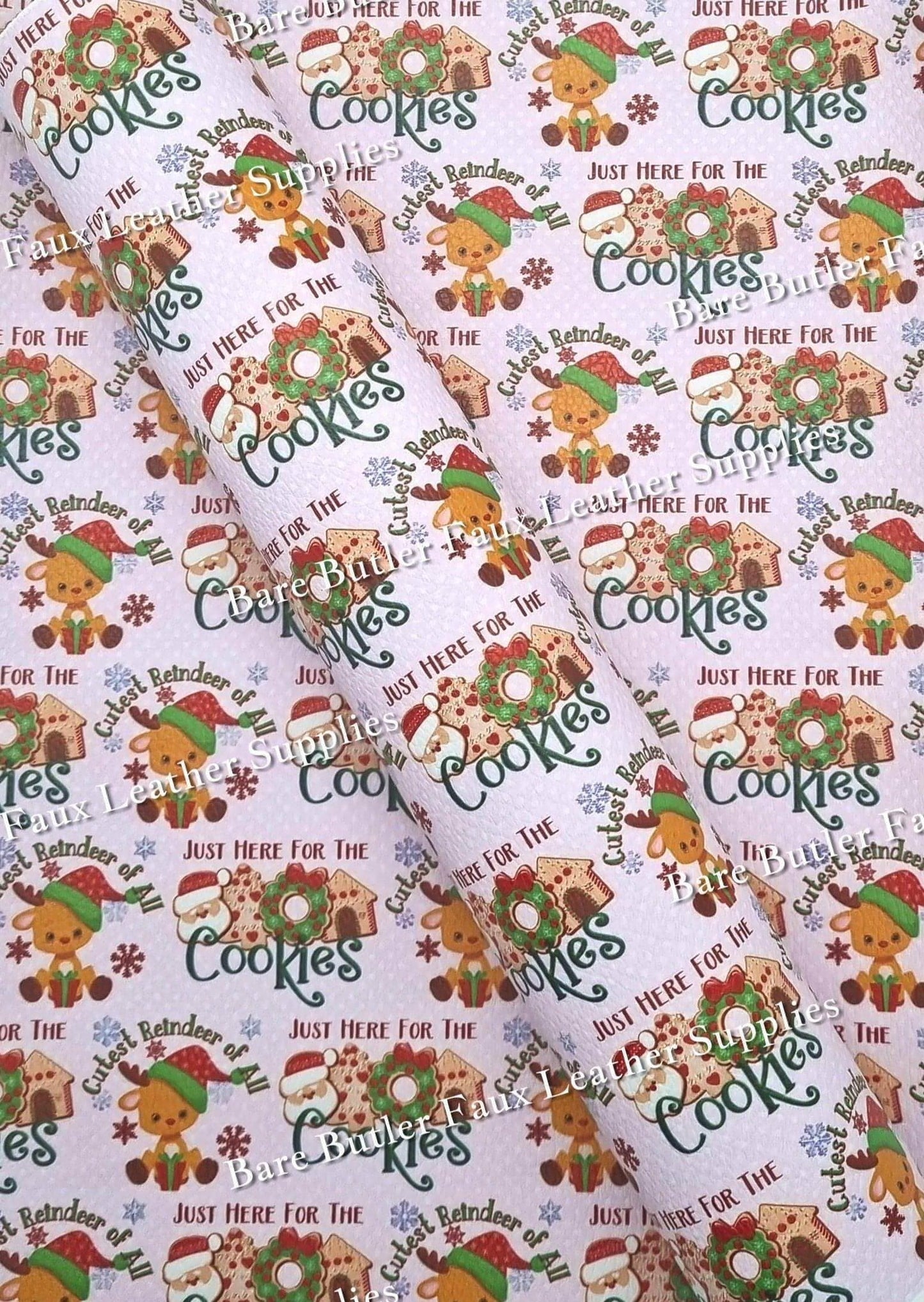 Just Here for The Cookies Litchi - baubles, christmas, cookies, Faux, Faux Leather, Leather, leatherette, Ornament, reindeer, santa - Bare Butler Faux Leather Supplies
