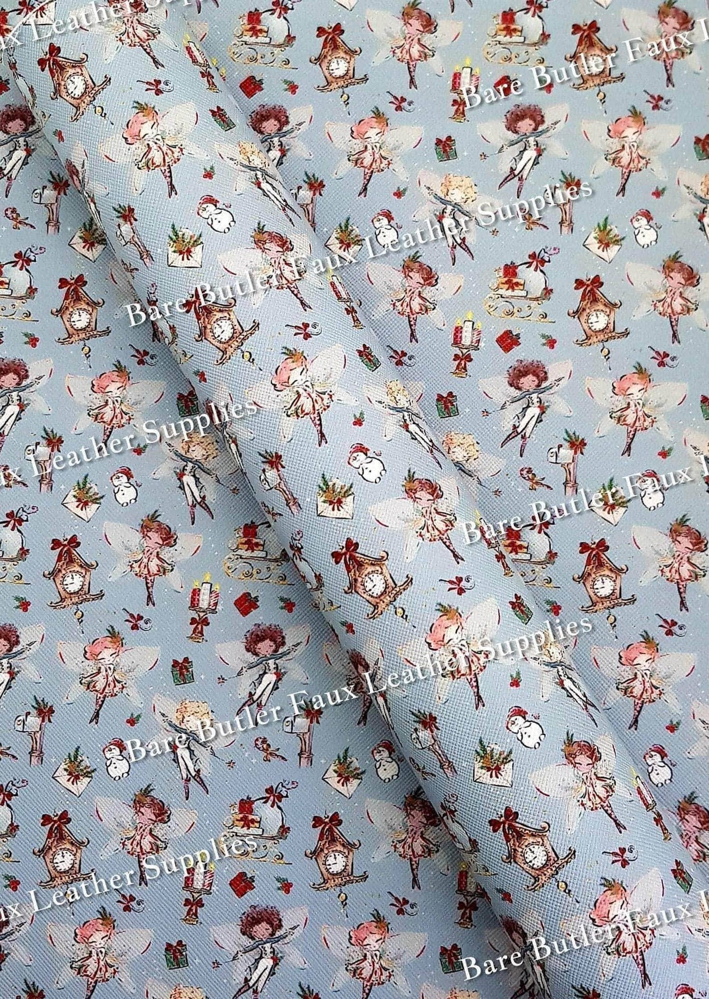 Magical Fairies Blue Faux Leather - christmas, Faux, Faux Leather, Leather, leatherette, Magical Fairies Blue, pattern - Bare Butler Faux Leather Supplies