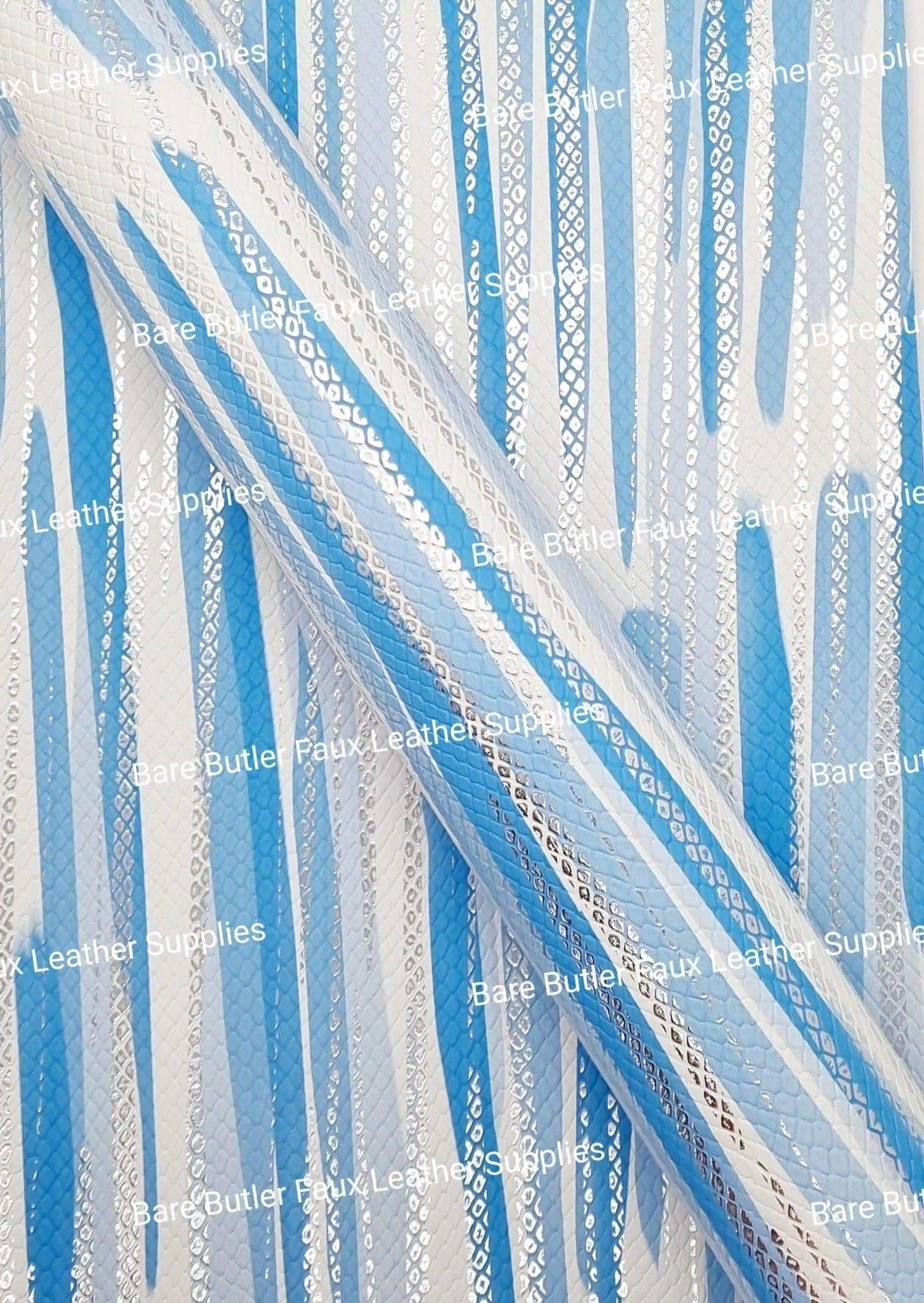 Metallic Brush Stoke Blue - Faux, Faux Leather, Floral, Glitter - Bare Butler Faux Leather Supplies