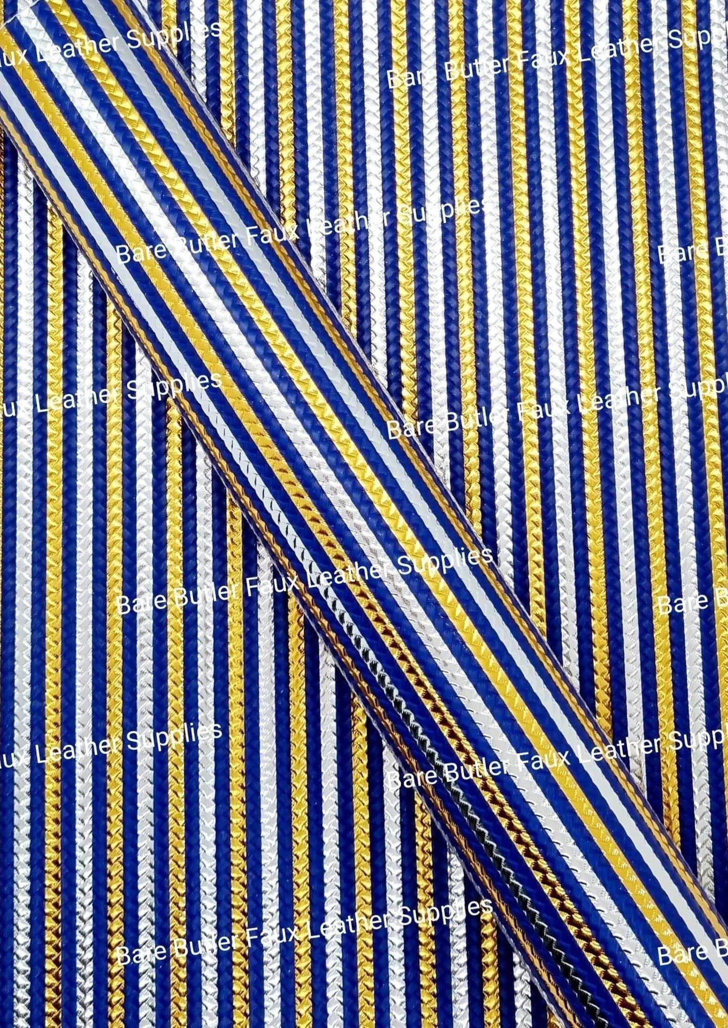 Metallic Embossed Weave Blue, Gold and Silver - Faux, Faux Leather, Floral, Glitter - Bare Butler Faux Leather Supplies
