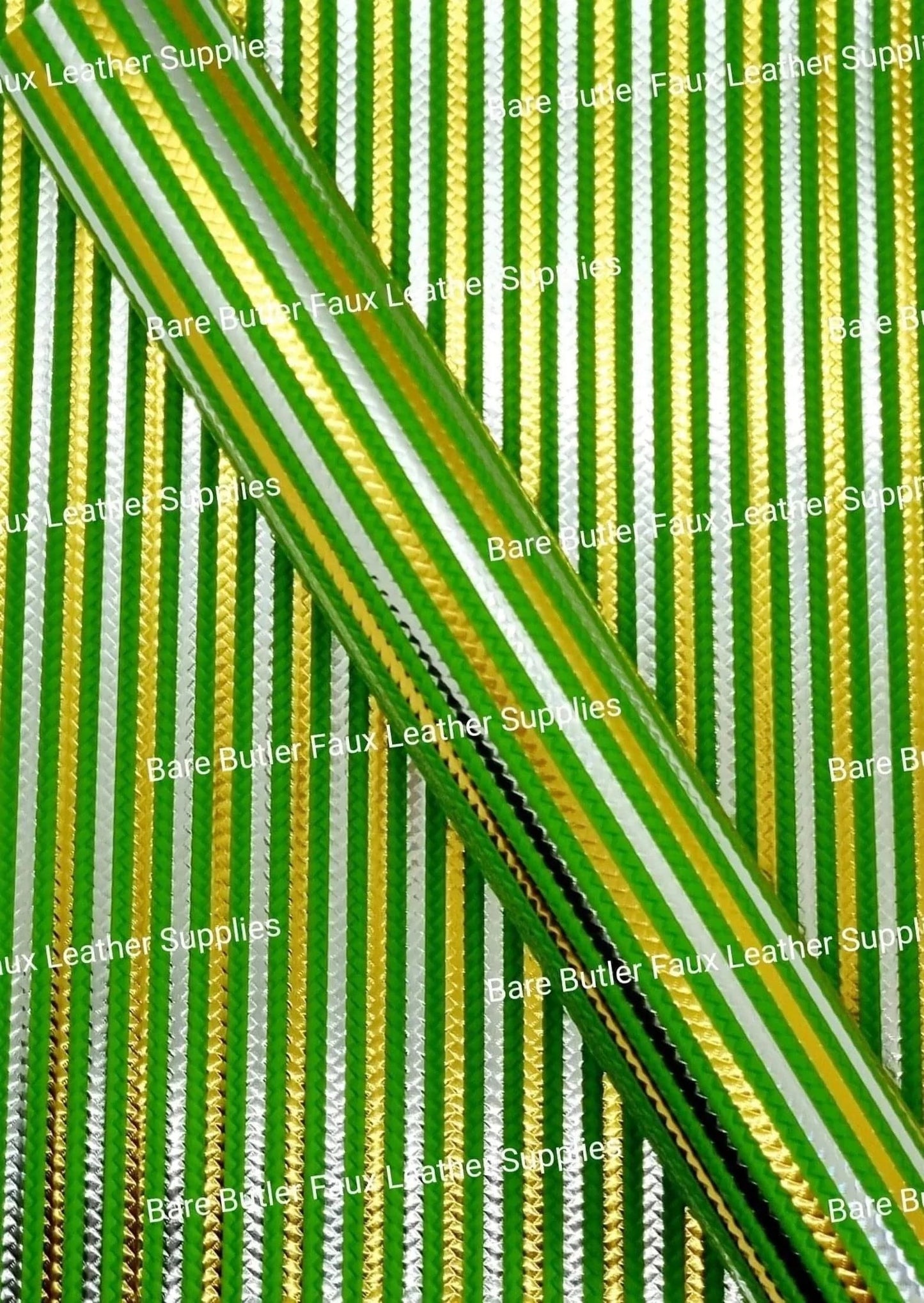 Metallic Embossed Weave Green, Silver and Gold - Faux, Faux Leather, Floral, Glitter, rainbow - Bare Butler Faux Leather Supplies