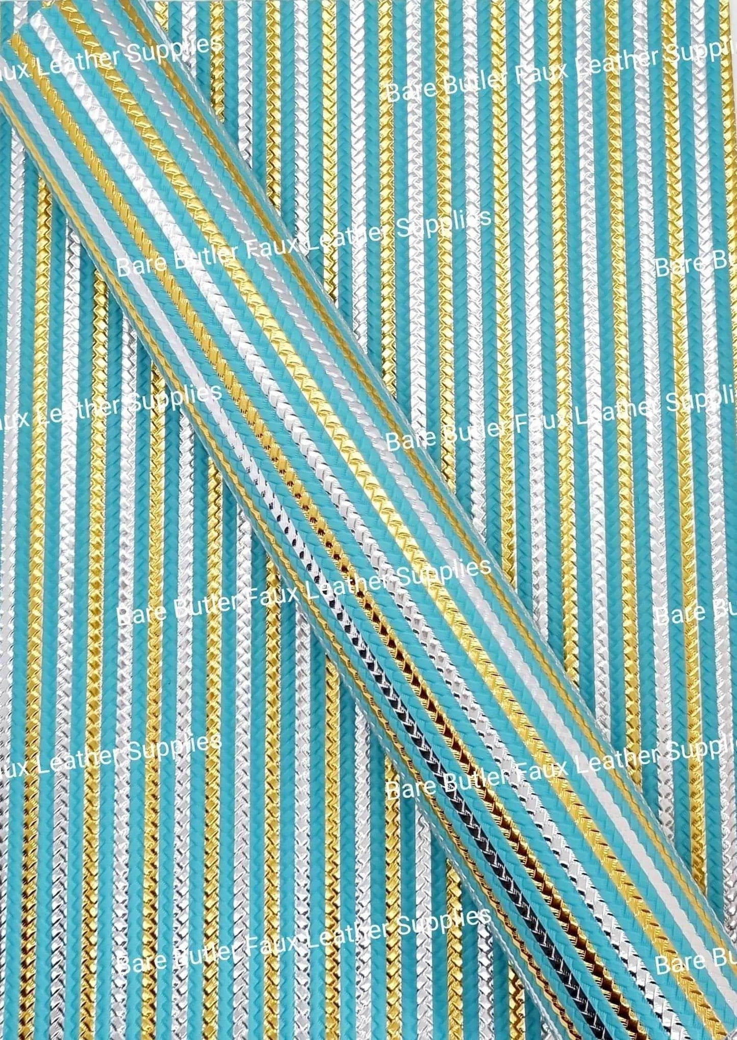 Metallic Embossed Weave Mint, Gold and Silver - Faux, Faux Leather, Floral, Glitter, rainbow - Bare Butler Faux Leather Supplies