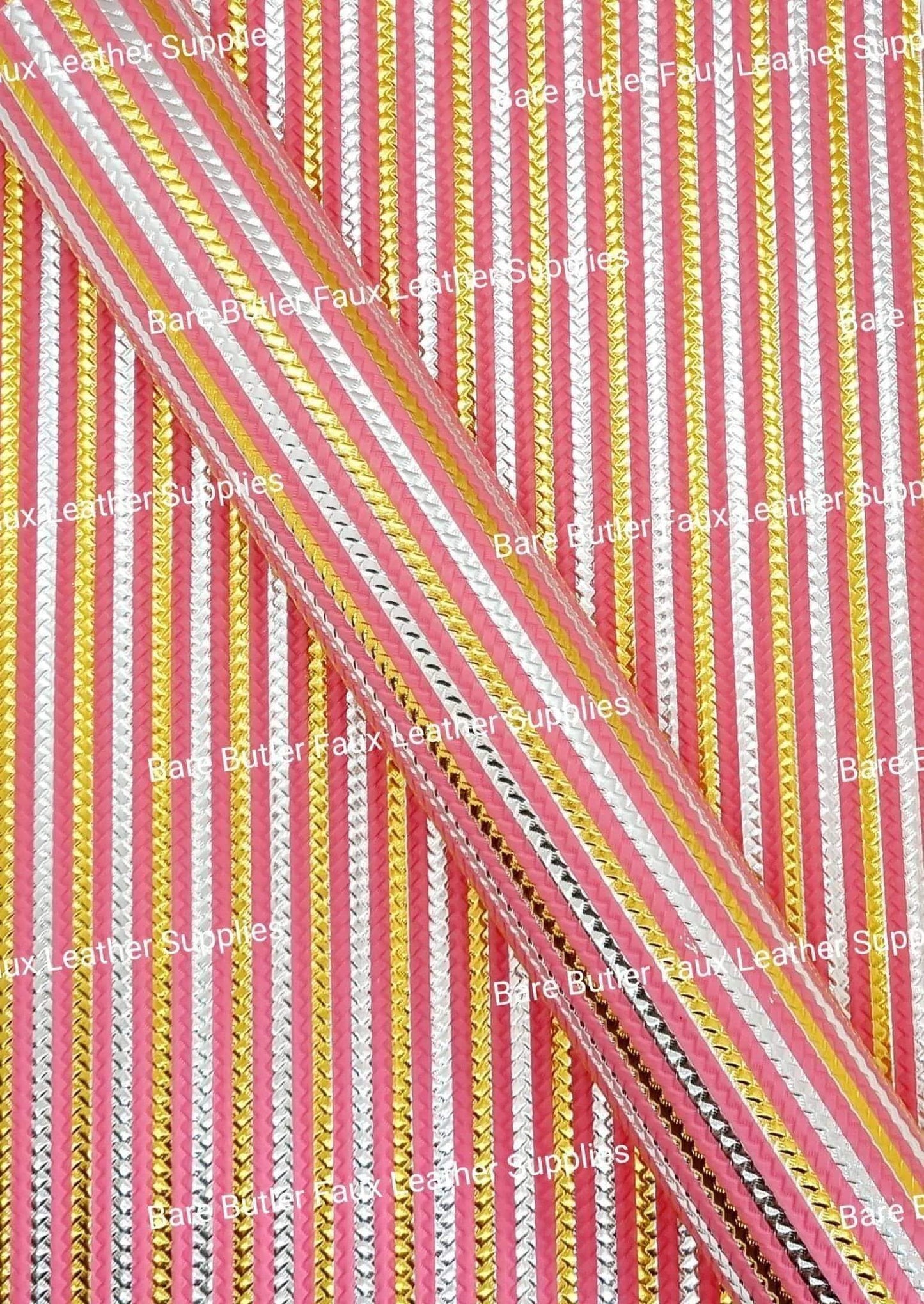 Metallic Embossed Weave Pink, Gold & Silver - Faux, Faux Leather, Floral, Glitter, rainbow - Bare Butler Faux Leather Supplies