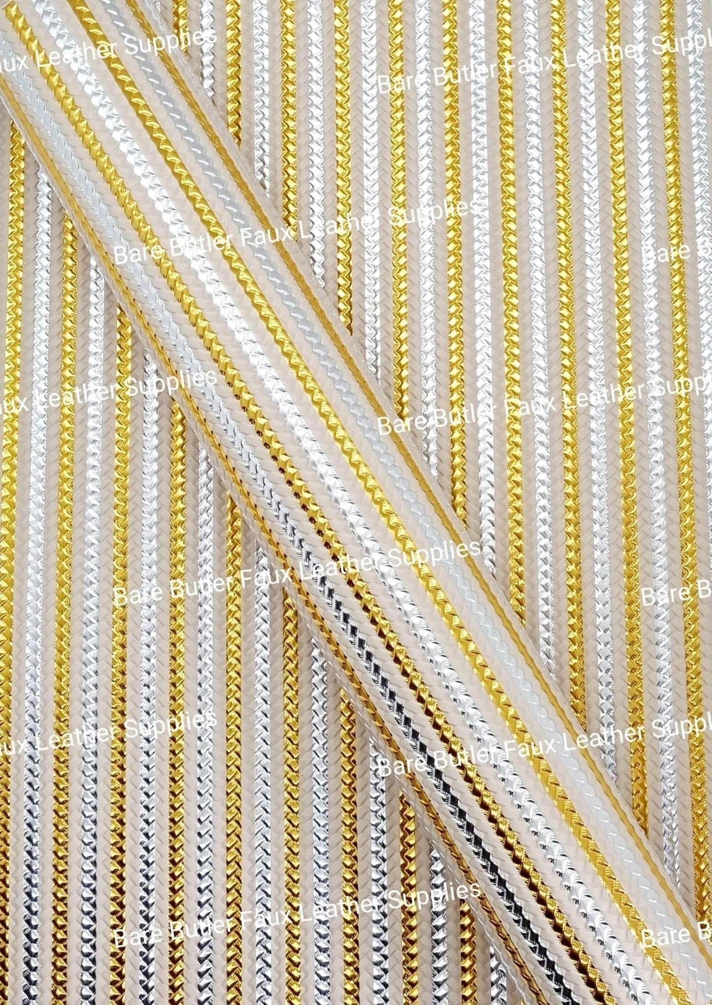 Metallic Embossed Weave White, Silver and Gold - Faux, Faux Leather, Floral, Glitter - Bare Butler Faux Leather Supplies