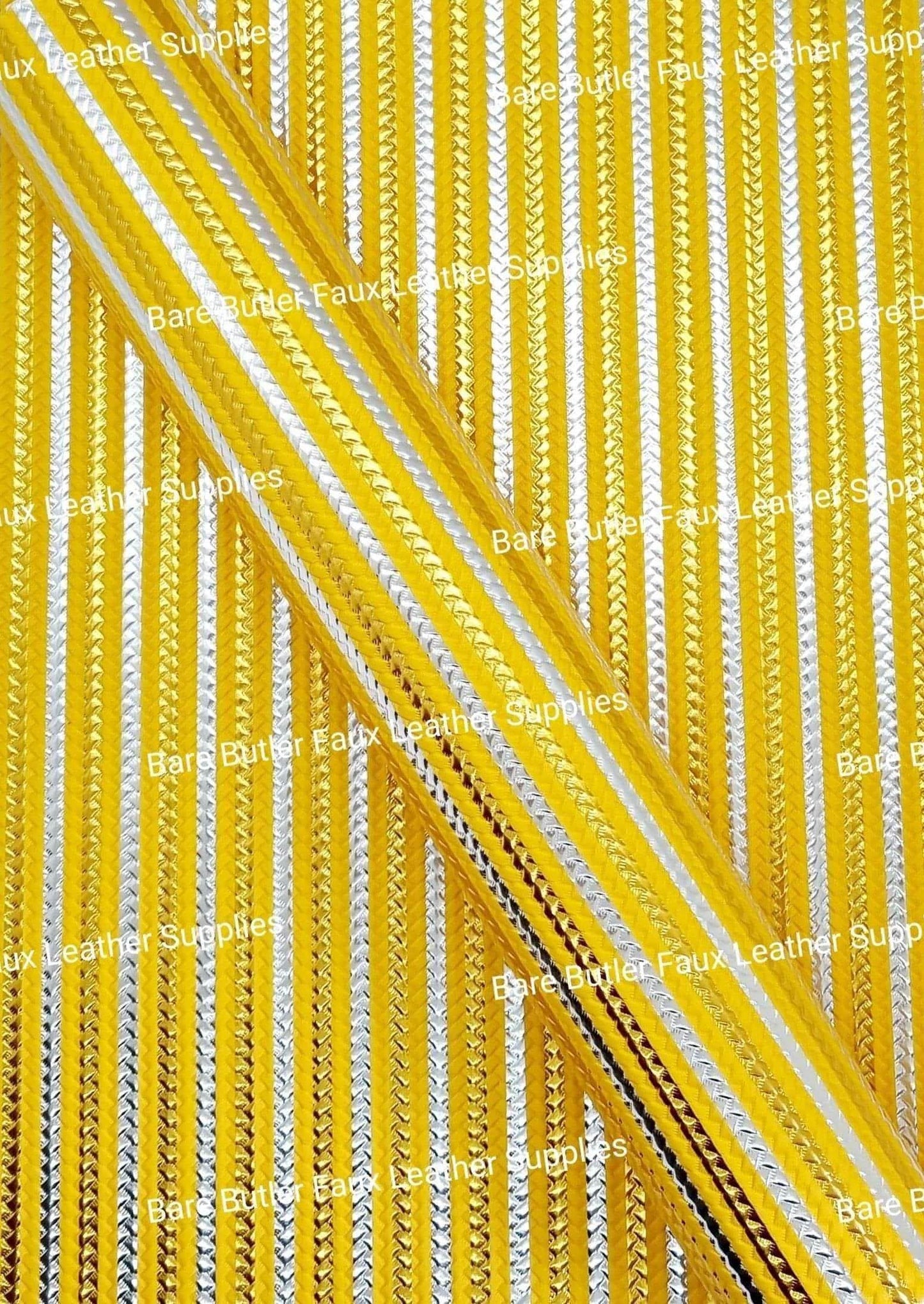 Metallic Embossed Weave Yellow, Gold and Silver - Faux, Faux Leather, Floral, Glitter - Bare Butler Faux Leather Supplies