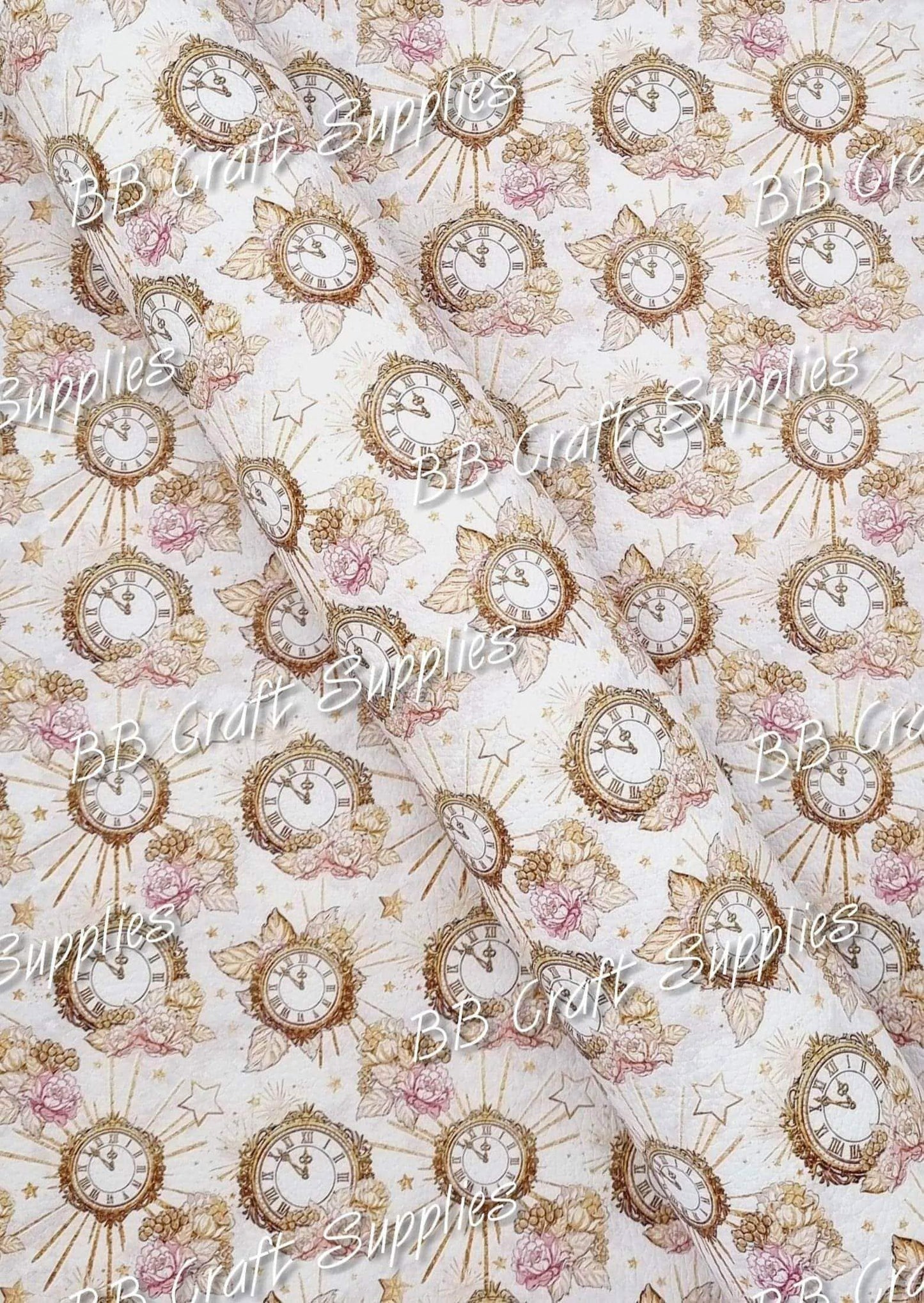 Midnight Countdown Cream Litchi - clocks, Faux, Faux Leather, Leather, leatherette, Litchi, new year - Bare Butler Faux Leather Supplies