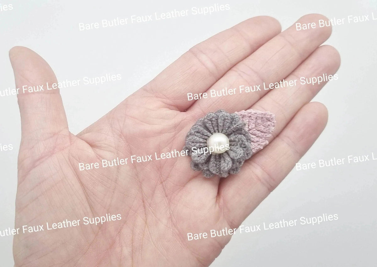 Mini Crochet Flowers Grey - - Bare Butler Faux Leather Supplies