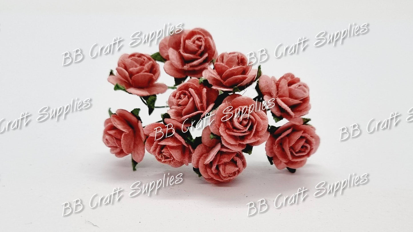 Mini Roses Dusty Pink 10 Pack - Embelishment, Flower, Mulburry, mullberry, pink, rose - Bare Butler Faux Leather Supplies