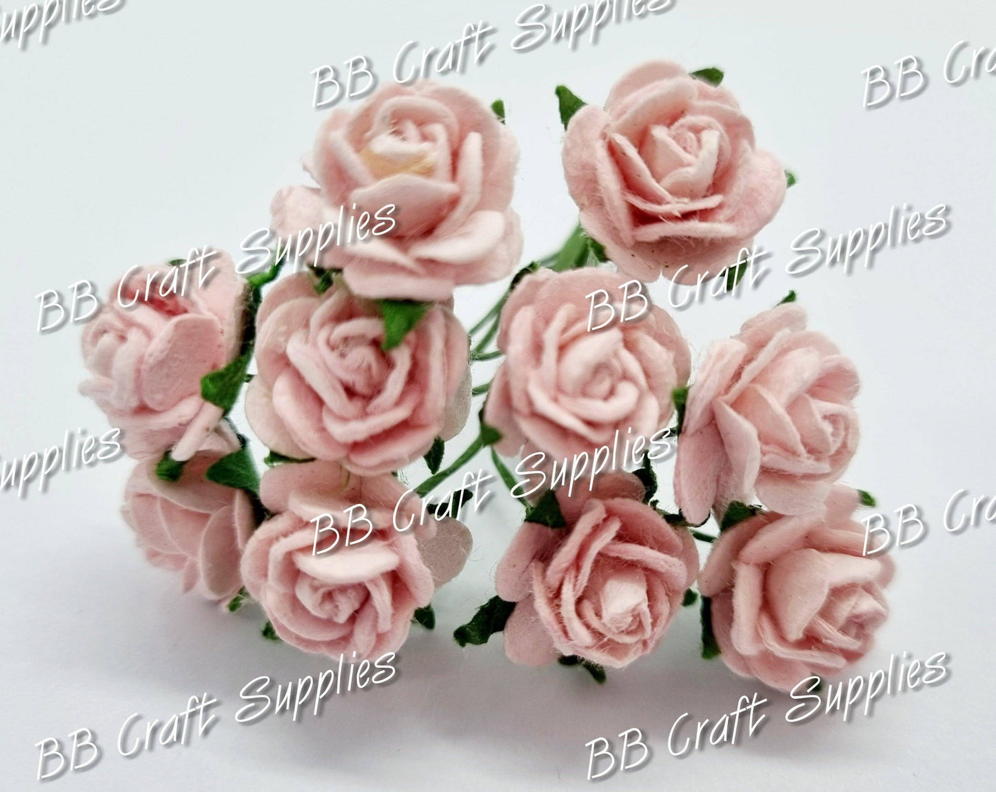 Mini Roses Pale Pink 10 Pack - Embelishment, Flower, mini, Mulburry, mullberry, pale, rose - Bare Butler Faux Leather Supplies