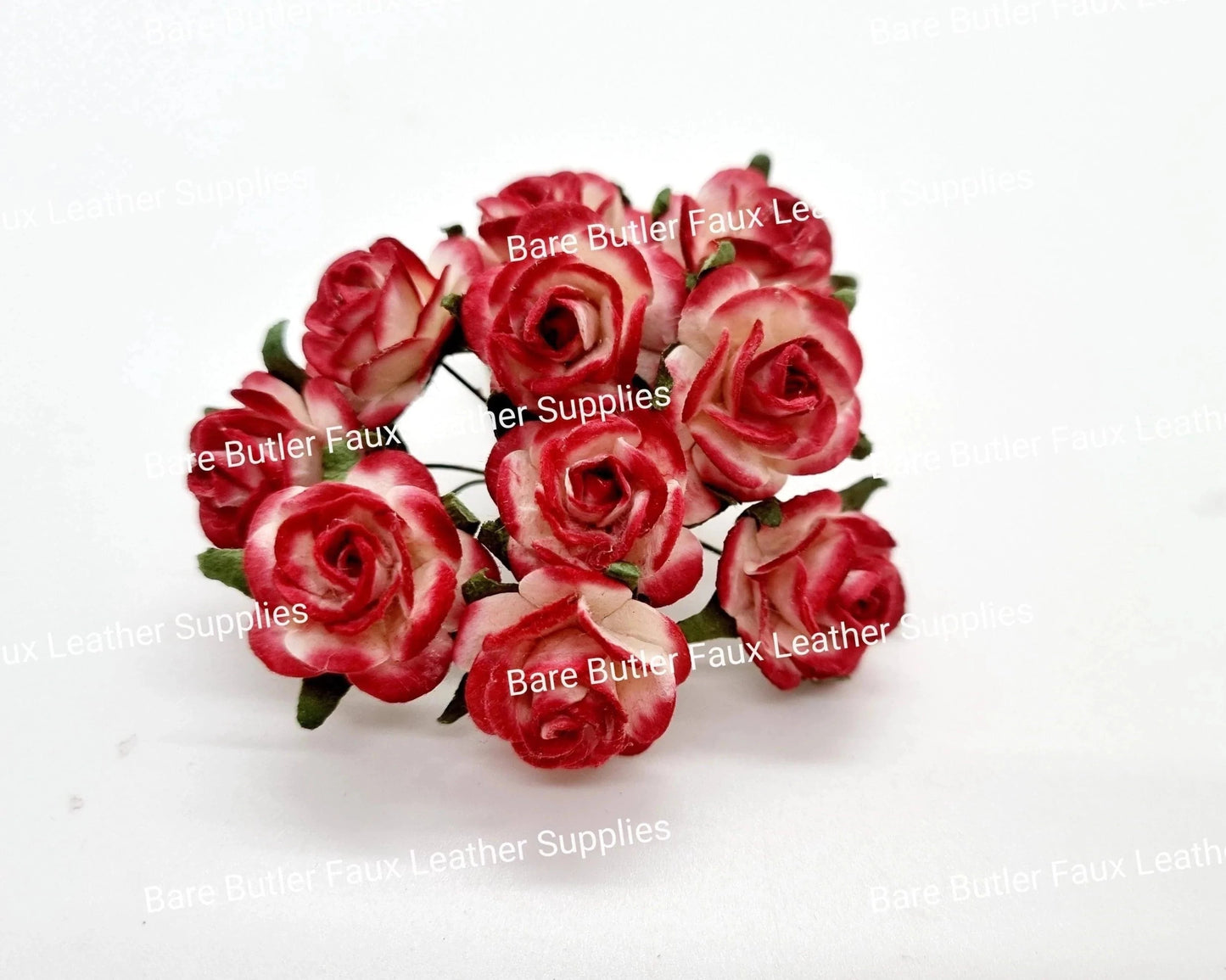 Mini Roses White/ Red Christmas Mix - 5 Pack - Embelishment, Flower, mini, Mulburry, mullberry, pink, rose - Bare Butler Faux Leather Supplies