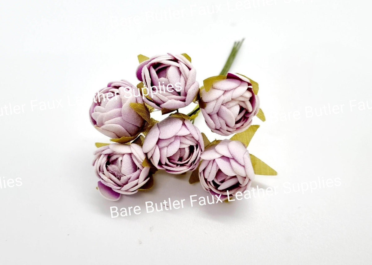 Mini Silk Rose Buds Light Purple - 6 pack - Embelishment, Flower - Bare Butler Faux Leather Supplies