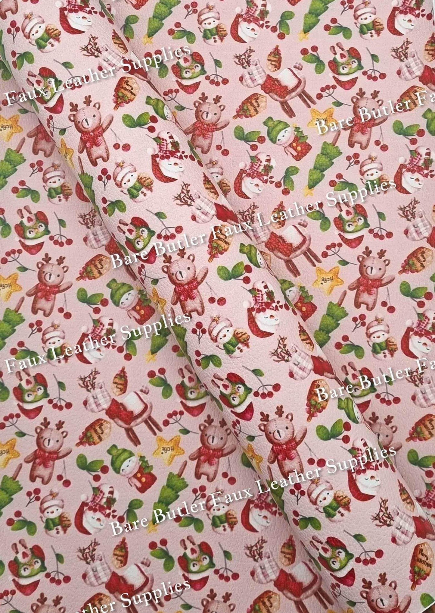 Oh Deer Christmas is Here Litchi - baubles, christmas, cookies, Faux, Faux Leather, hat, Leather, leatherette, Ornament, reindeer, santa, Snowflakes - Bare Butler Faux Leather Supplies