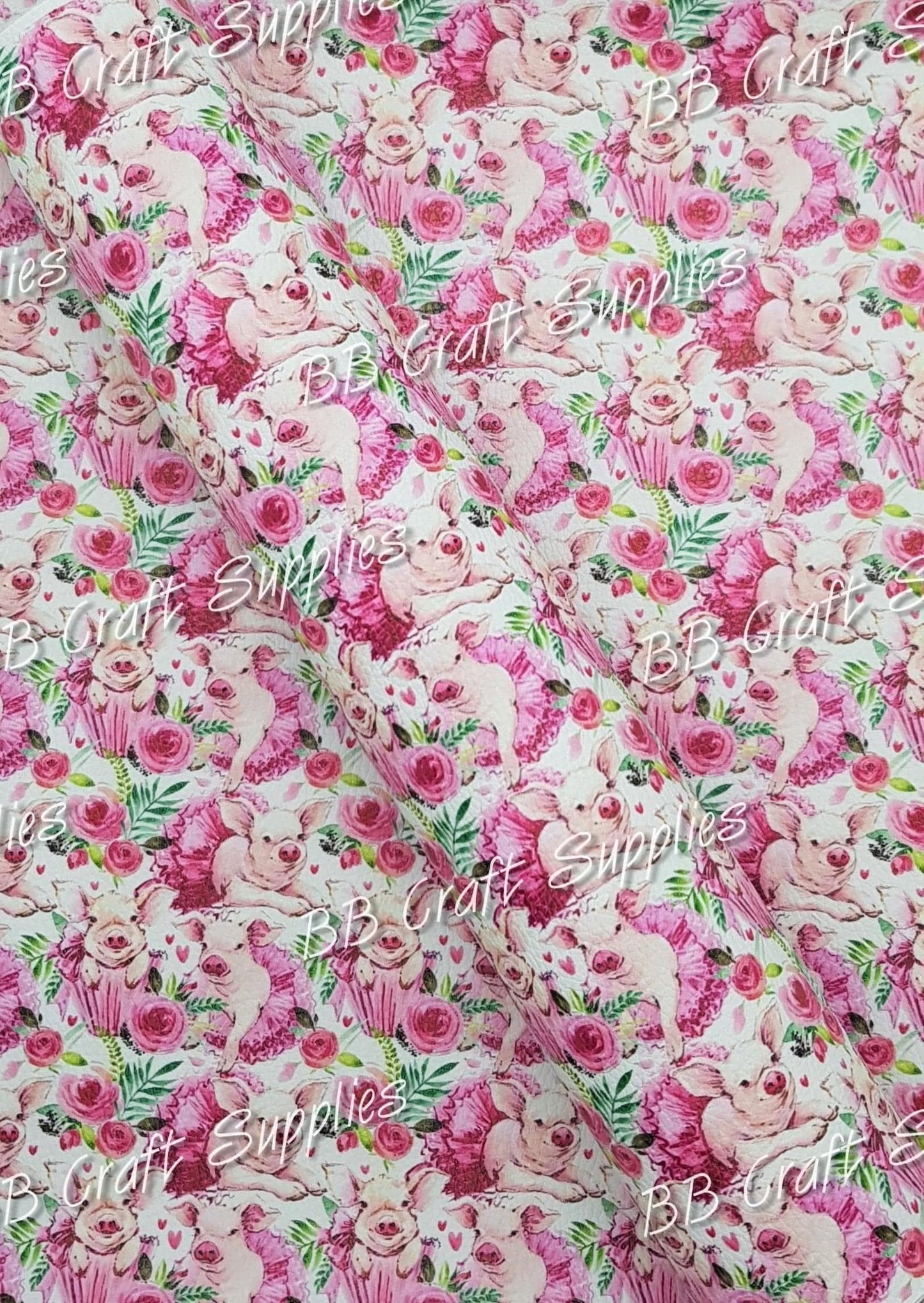 Pigs in Tutu's Litchi - animal, country, farm, Faux, Faux Leather, floral, Leather, leatherette, Litchi, pig, tutu - Bare Butler Faux Leather Supplies