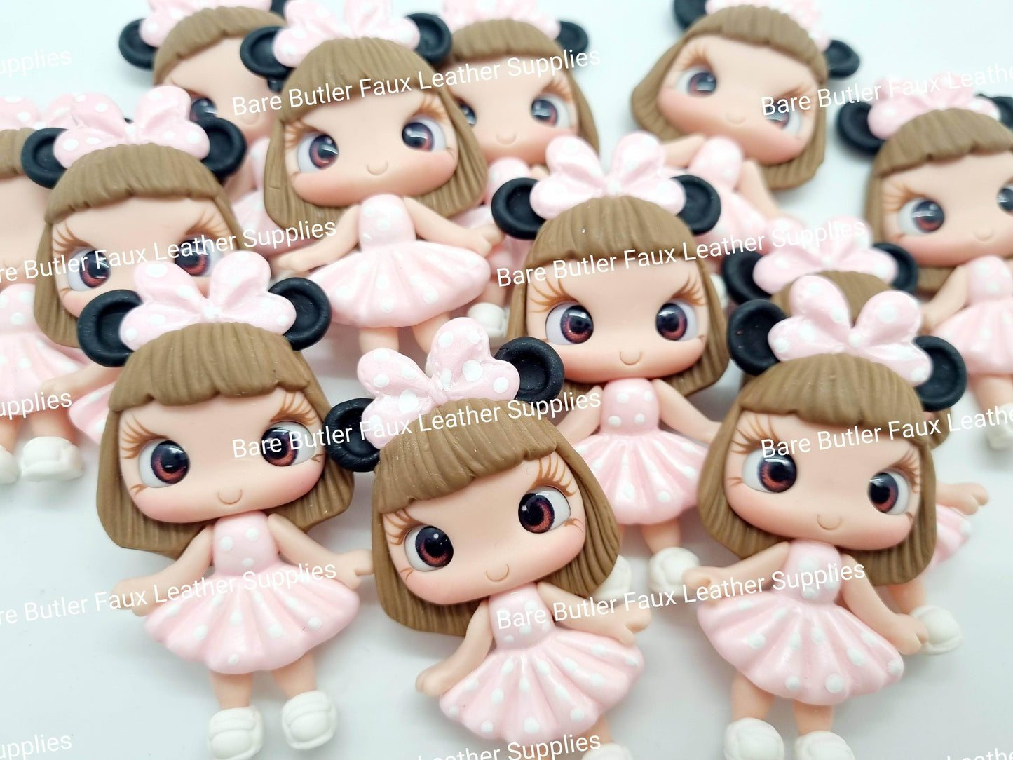 Pink Dress Mouse Ears - Clay, Clays, mouse - Bare Butler Faux Leather Supplies