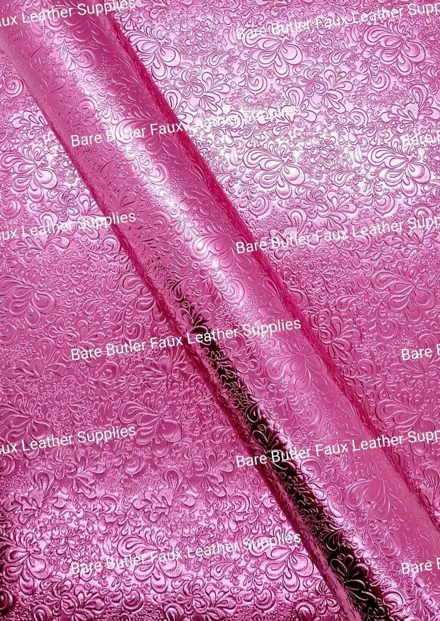 Pink Embossed Metallic Florals - embossed, Faux, Faux Leather, Floral, Leather, leatherette, metallic, pink, Whats new - Bare Butler Faux Leather Supplies