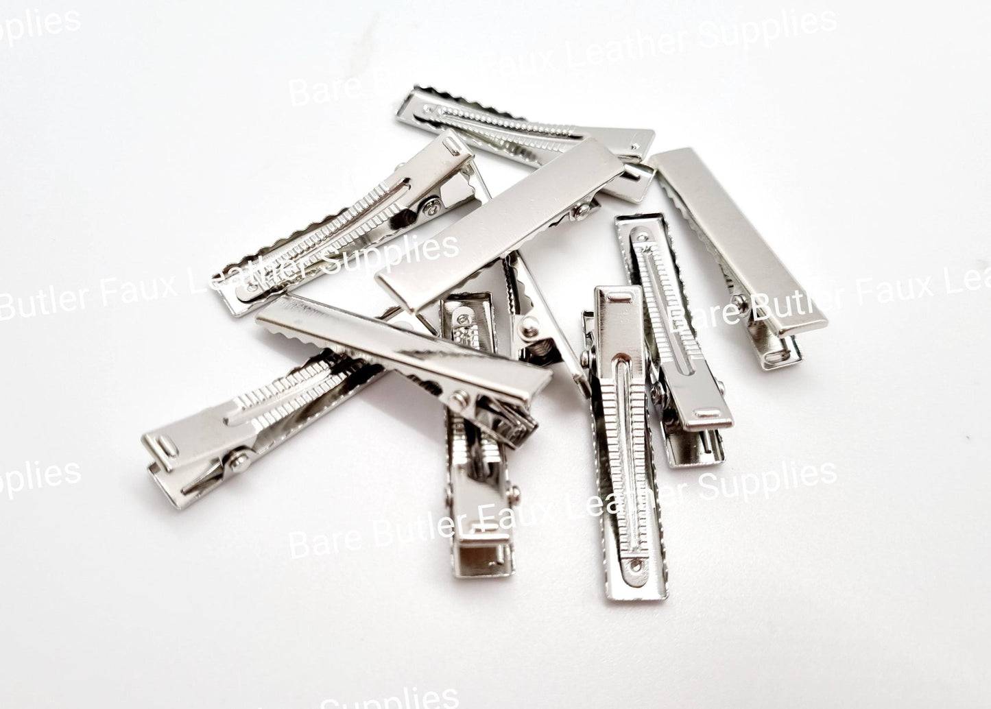 Premium Silver Alligator Clips 40 mm - Pack of 10 - Accessories, Alligator, Clip, Hair, Hair clips - Bare Butler Faux Leather Supplies