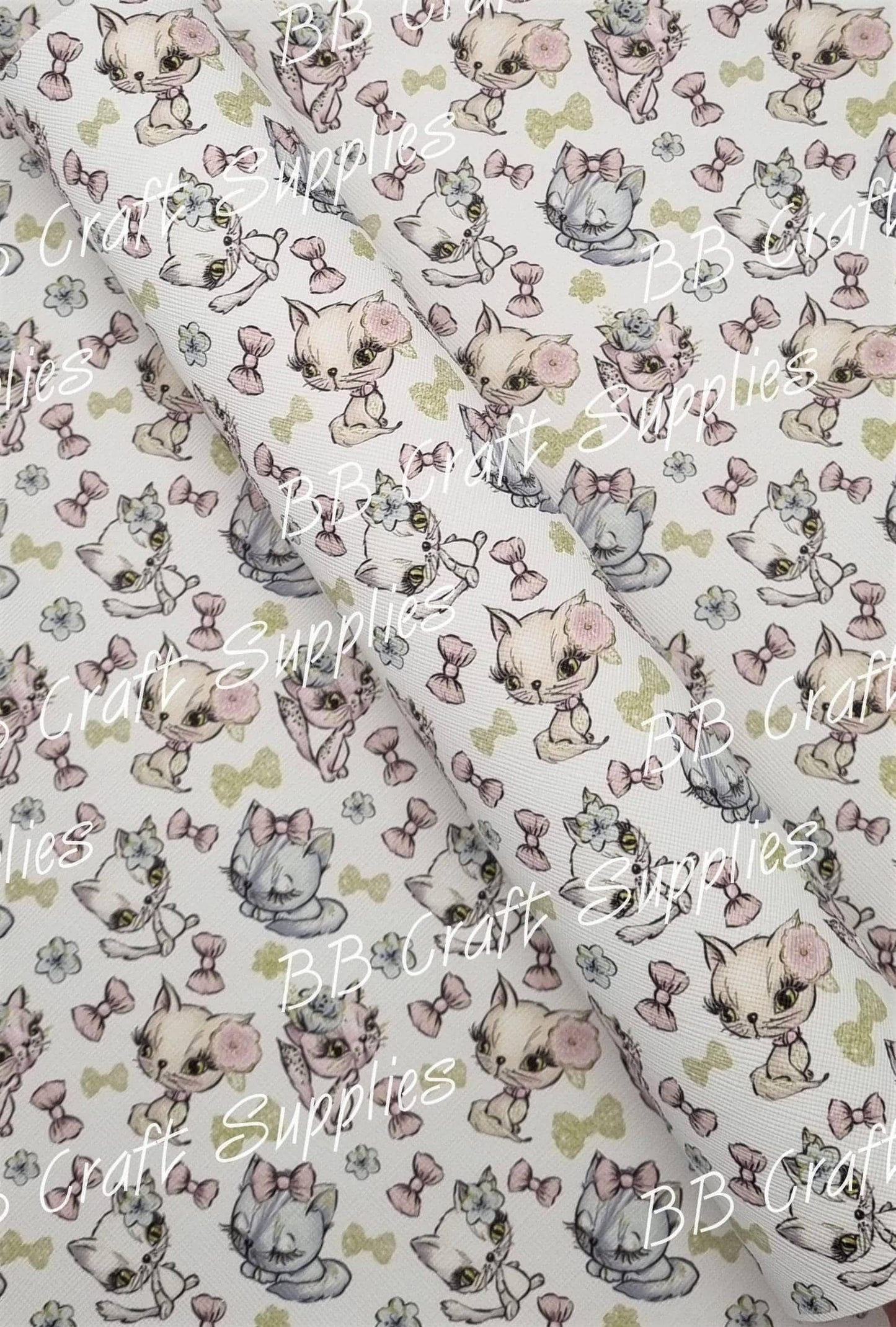 Pretty Kitty White Faux Leather - animals, Faux, Faux Leather, kitty, Leather, leatherette, prety, white - Bare Butler Faux Leather Supplies