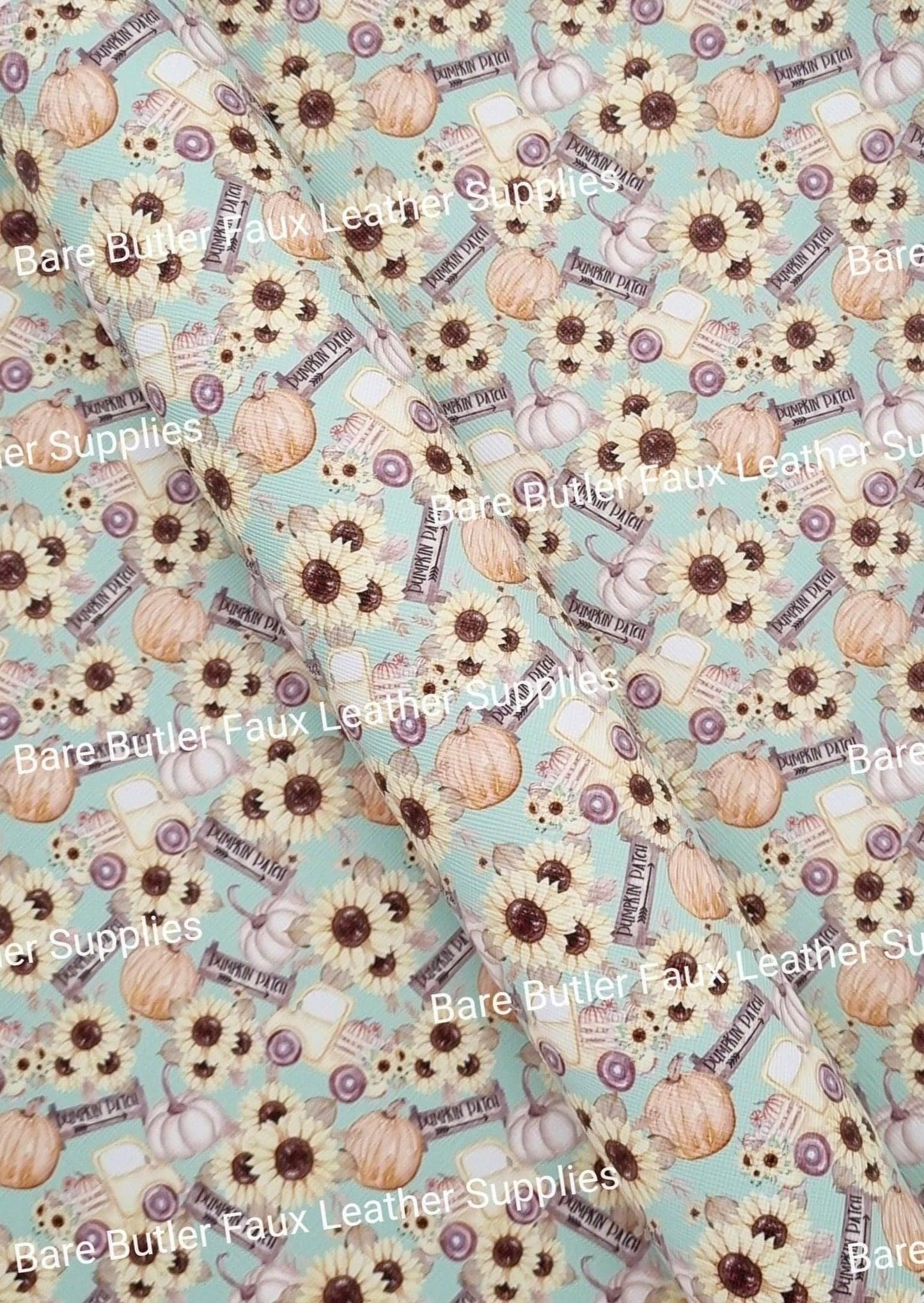 Pumpkin Patch Faux Leather - country, Faux, Faux Leather, green, Leather, pumpkin, Sunflower, sunflowers - Bare Butler Faux Leather Supplies