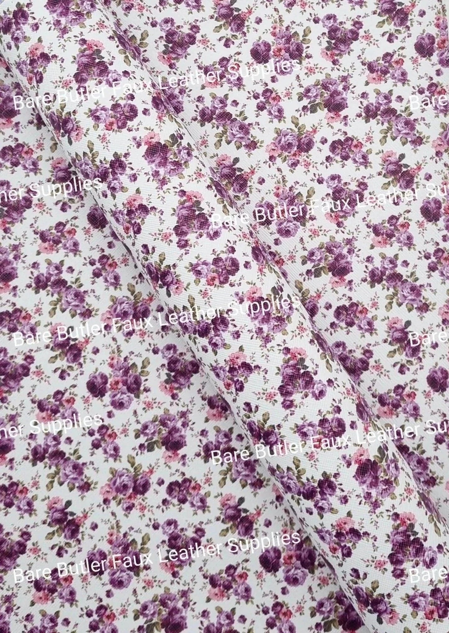 Purple Blossoms Faux Leather - Faux, Faux Leather, Flora, floral, Florals, flower, Flowers, Leather, leatherette, Litchi, peonies, purple - Bare Butler Faux Leather Supplies