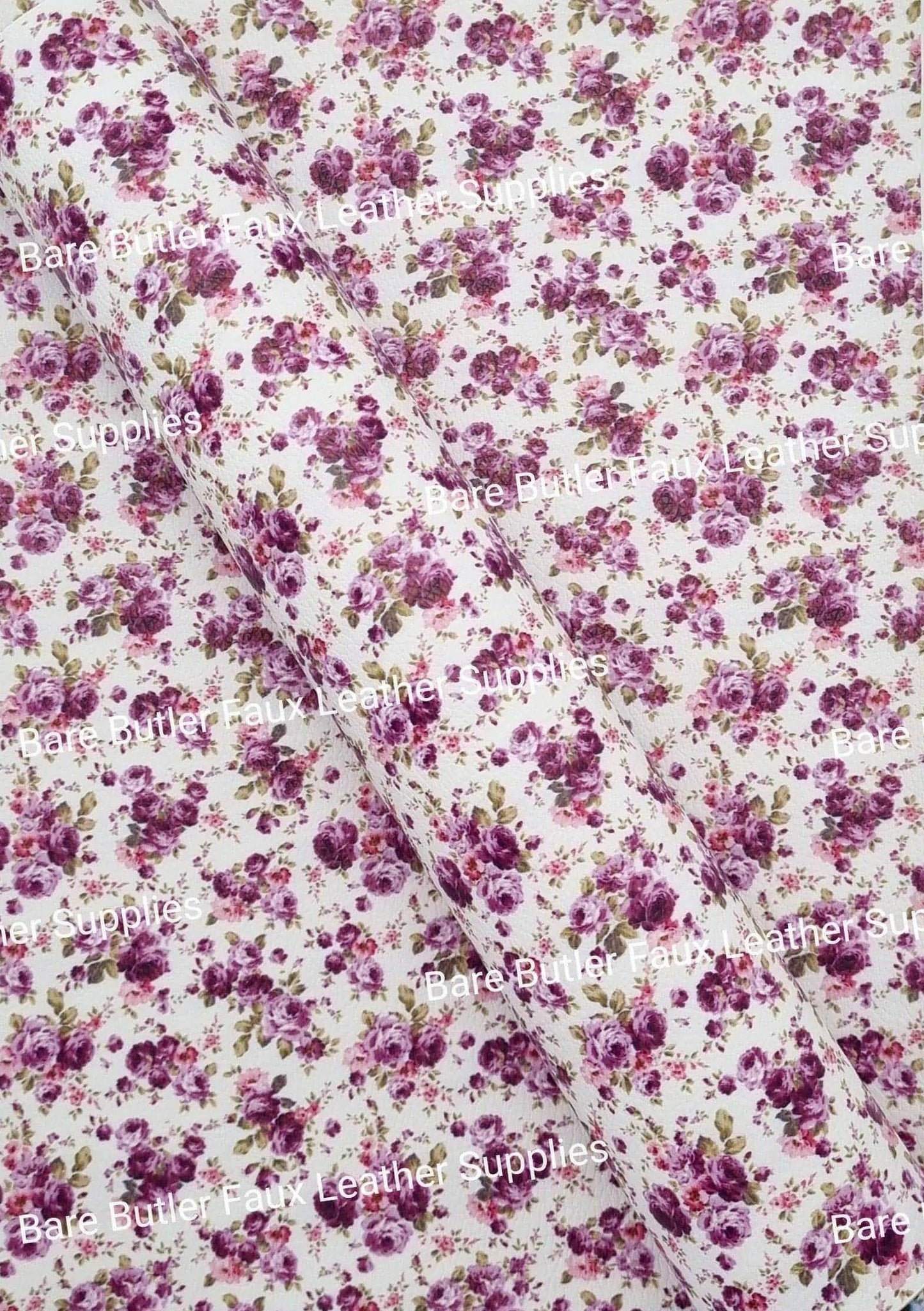 Purple Blossoms Litchi - Faux, Faux Leather, Flora, floral, Florals, flower, Flowers, green, Leather, leatherette, Litchi, peonies - Bare Butler Faux Leather Supplies