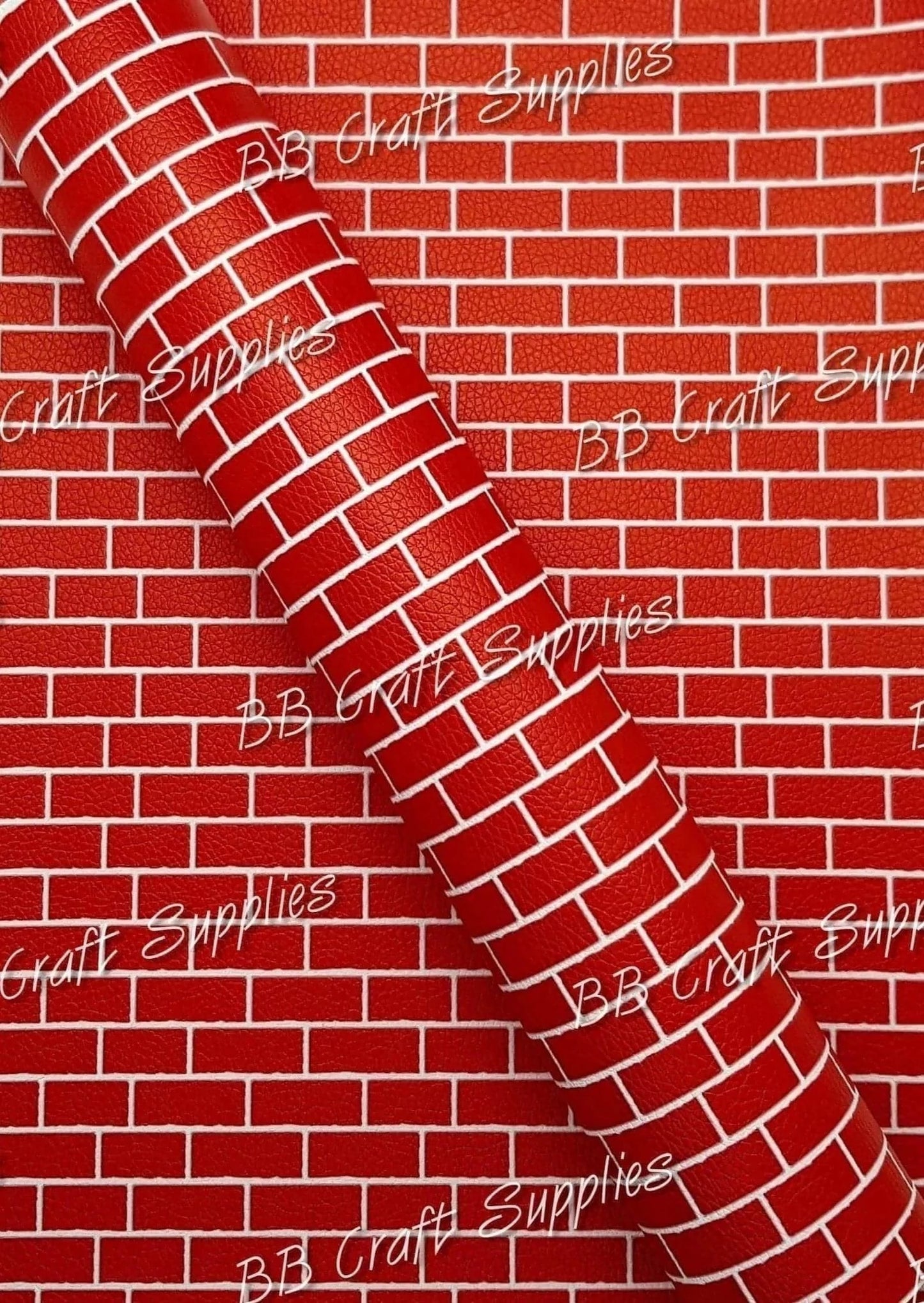 Red Brick Wall Litchi - Brick, chimney, christmas, Faux, Faux Leather, Leather, Red - Bare Butler Faux Leather Supplies