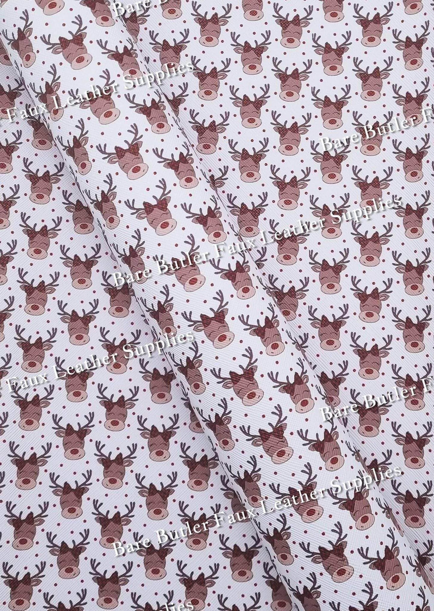 Red Nose Reindeer Faux Leather - angel, Christmas, Faux, Faux Leather, Leather, leatherette, Litchi, Reindeer, ruldolf, ruldolph - Bare Butler Faux Leather Supplies