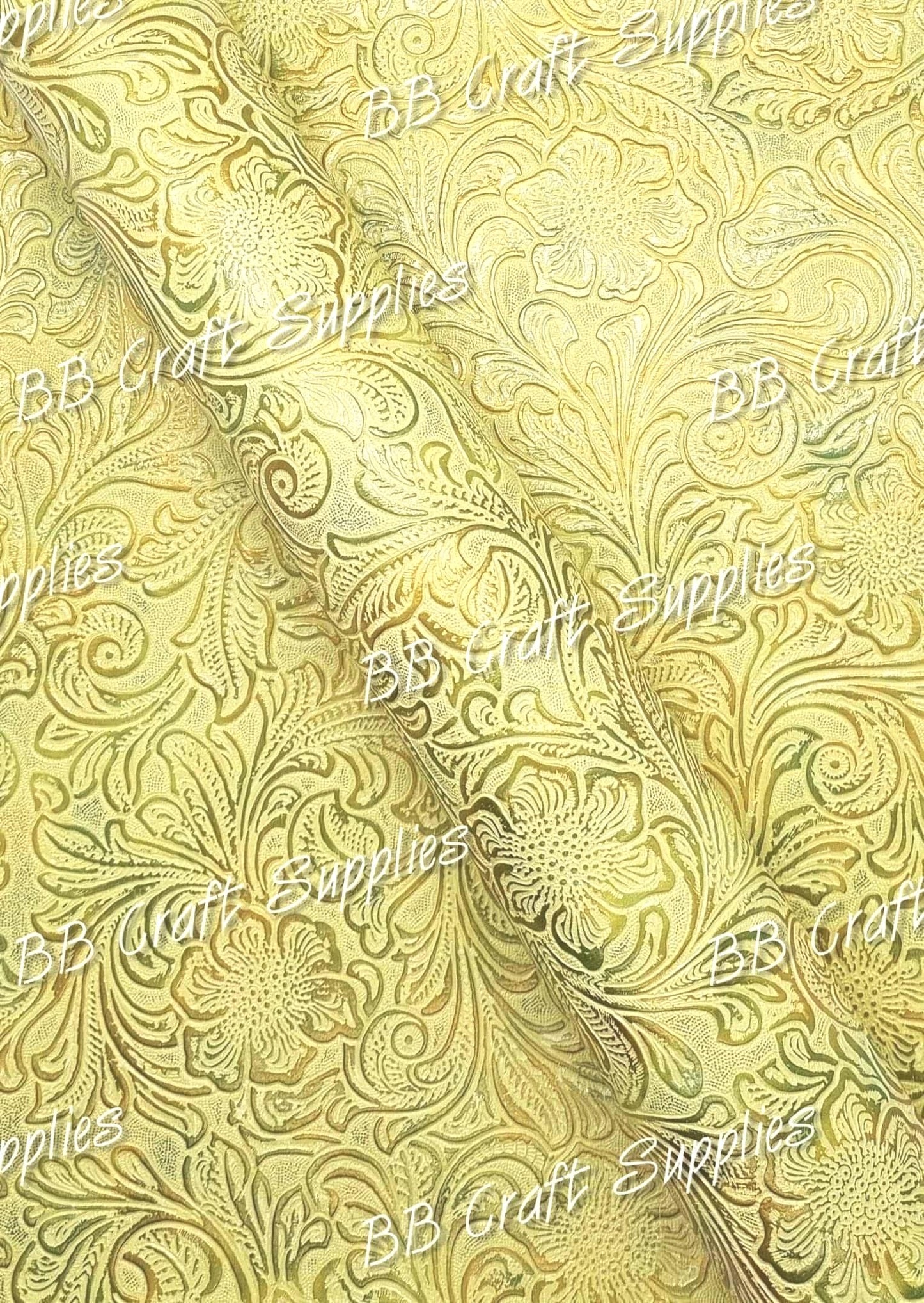 Roll - Embossed Floral Bloom Yellow - bloom, Embossed, Faux, Faux Leather, Floral, Roll - Bare Butler Faux Leather Supplies