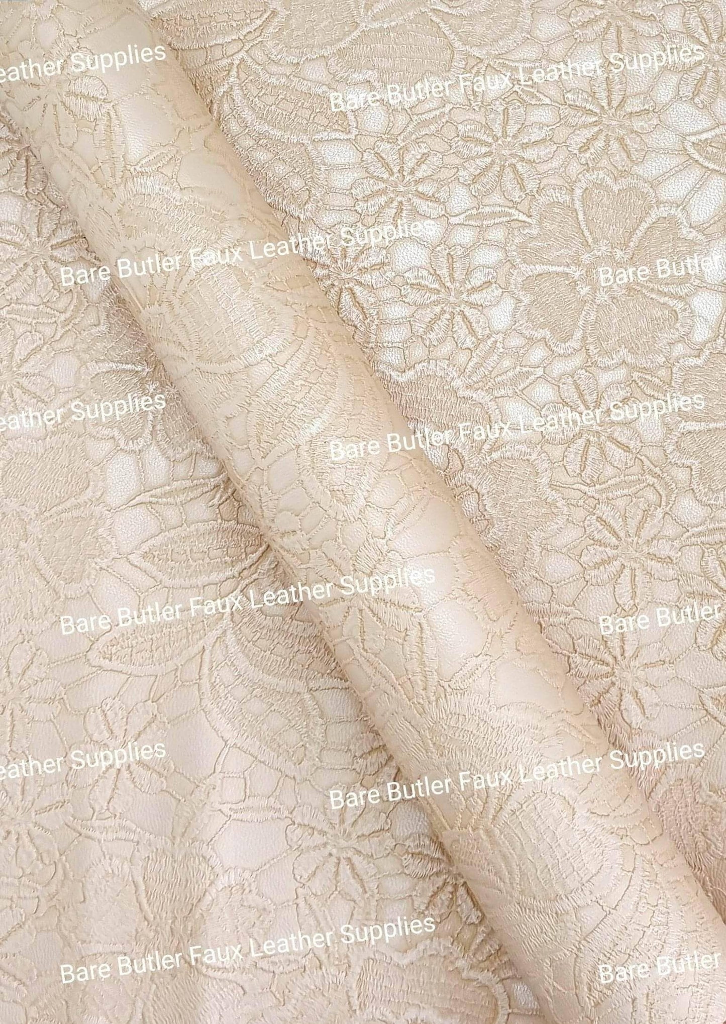 Roll - Embossed Lace Peach - butter, embossed, Faux, Faux Leather, Roll, soft - Bare Butler Faux Leather Supplies