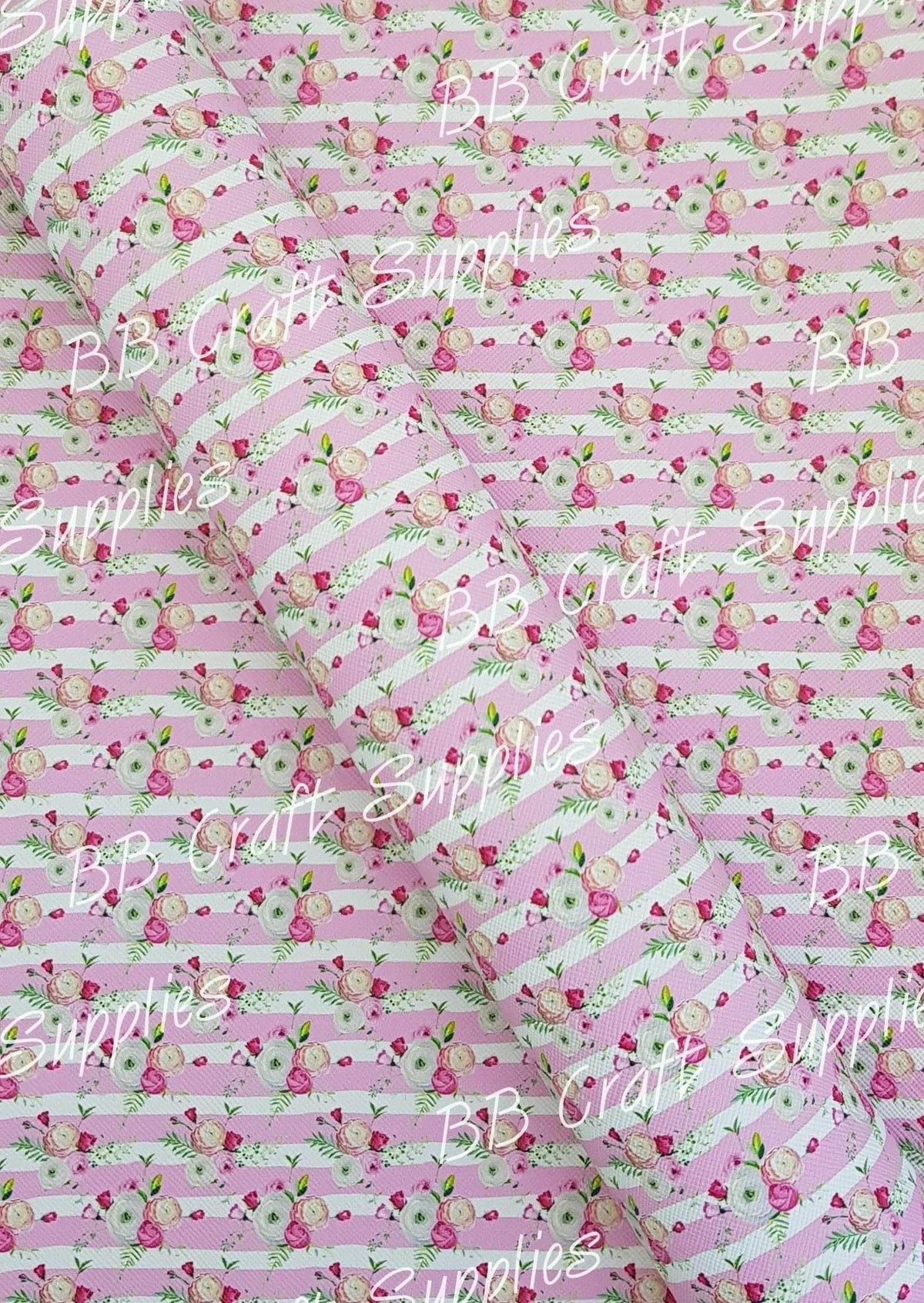 Roll - Pink & White Stripe Florals - Animal, Bee, Faux, Faux Leather, Roll - Bare Butler Faux Leather Supplies