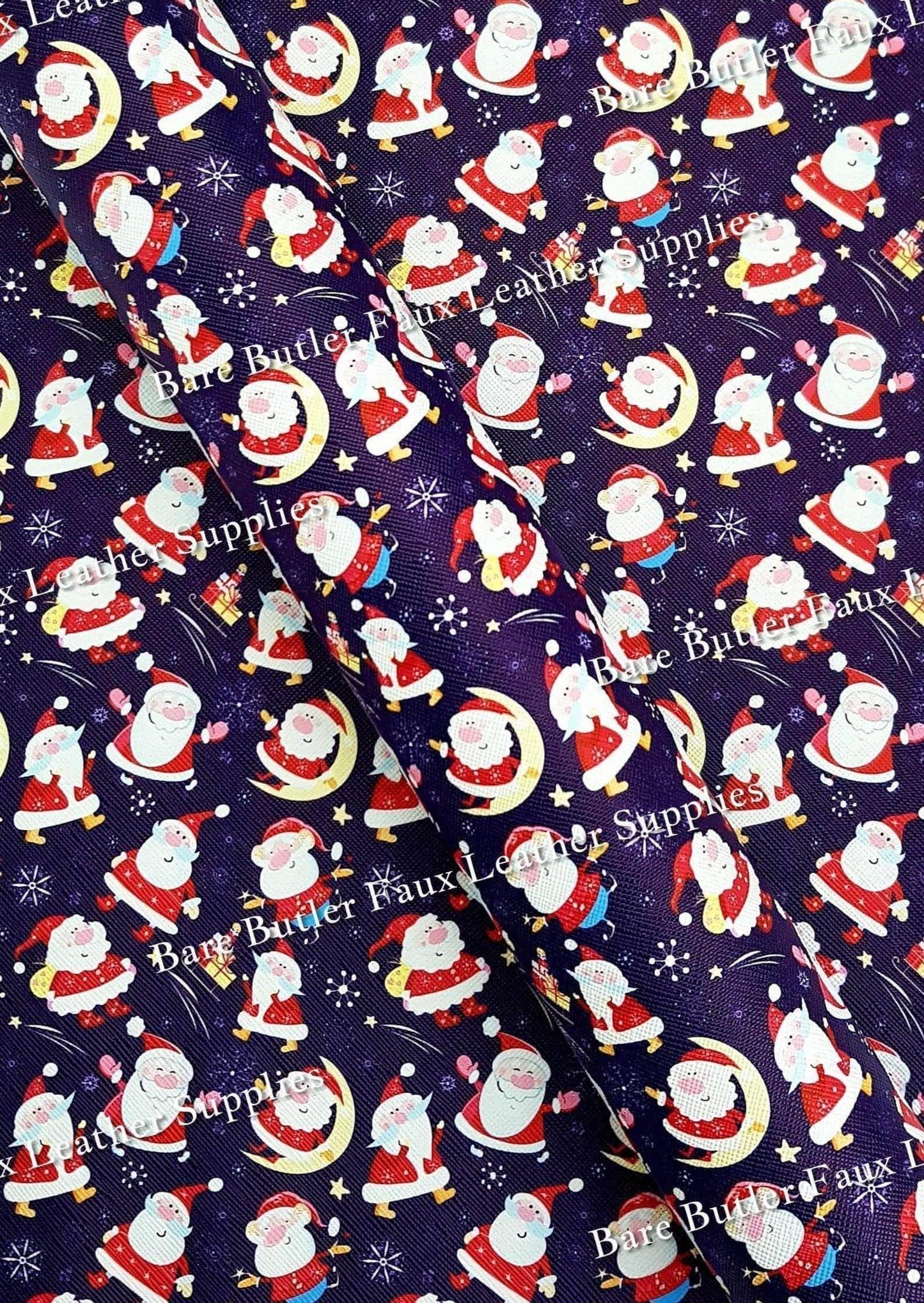 Santa Blue Faux Leather - christmas, Faux, Faux Leather, Leather, leatherette, pattern, santa - Bare Butler Faux Leather Supplies