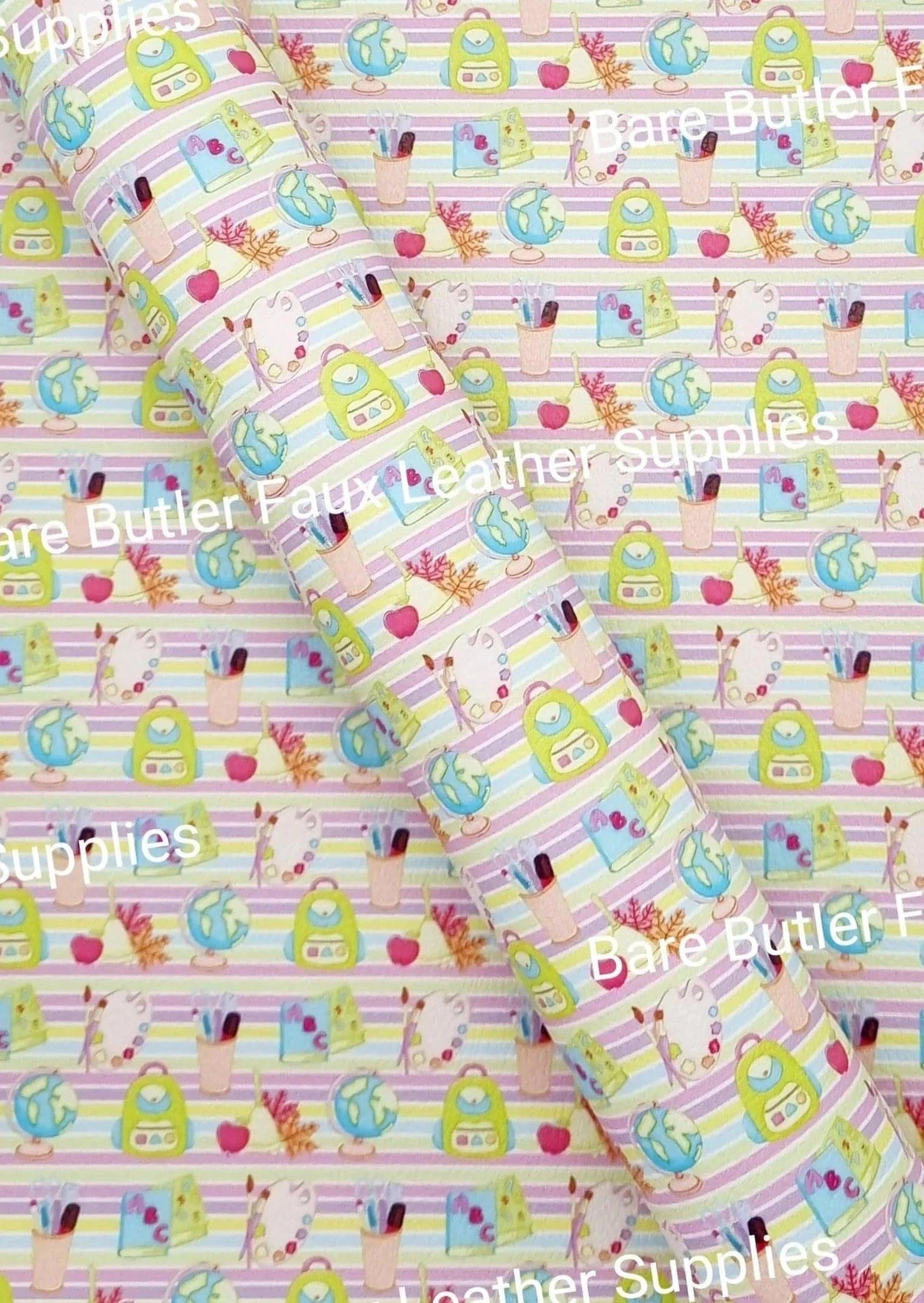 School Supplies Litchi - Back to school, crayons, Faux, Faux Leather, Leather, leatherette, Litchi, Yellow - Bare Butler Faux Leather Supplies