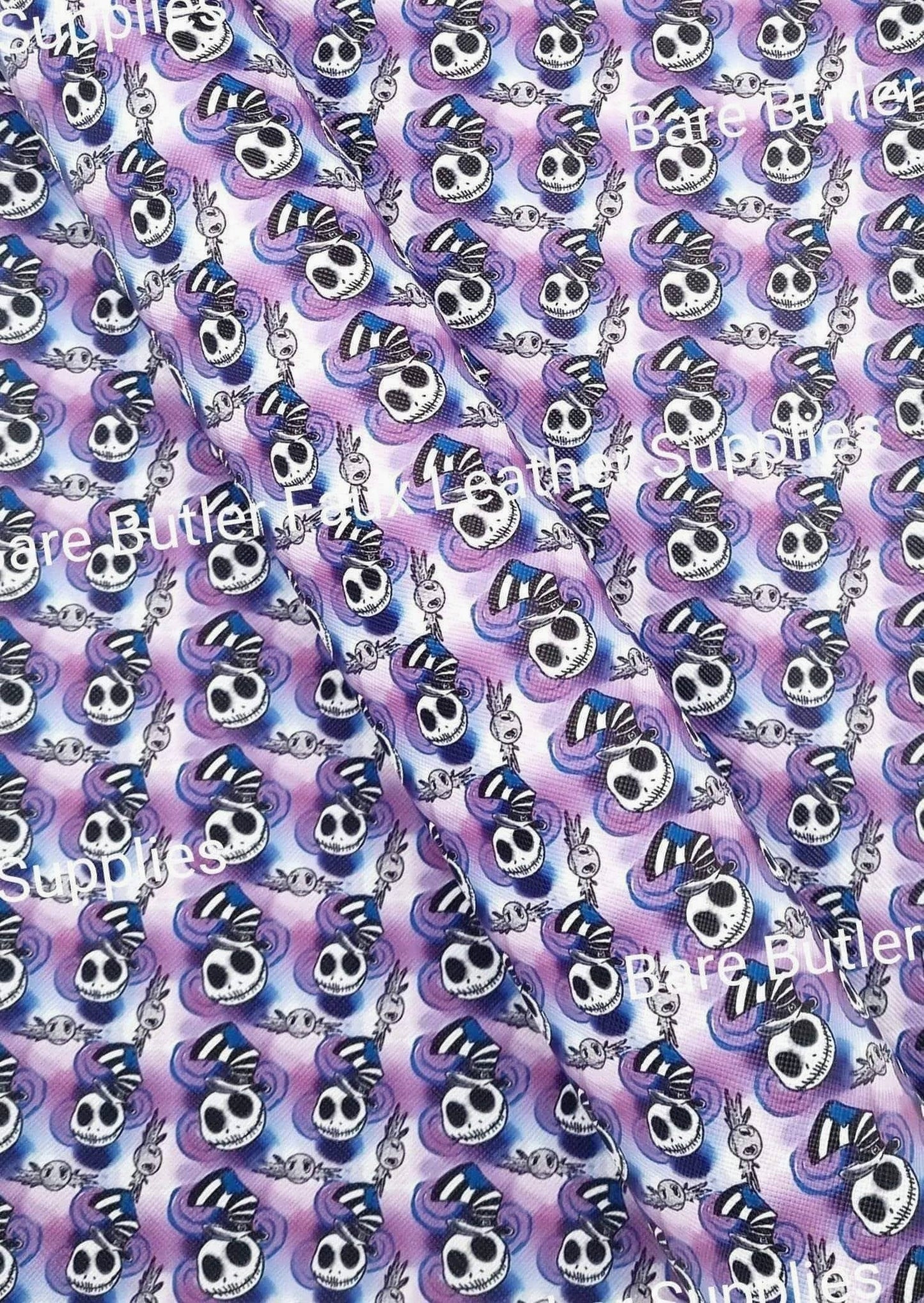 Skeletons on Purple background - Faux, Faux Leather, Halloween, Leather, Nightmare - Bare Butler Faux Leather Supplies