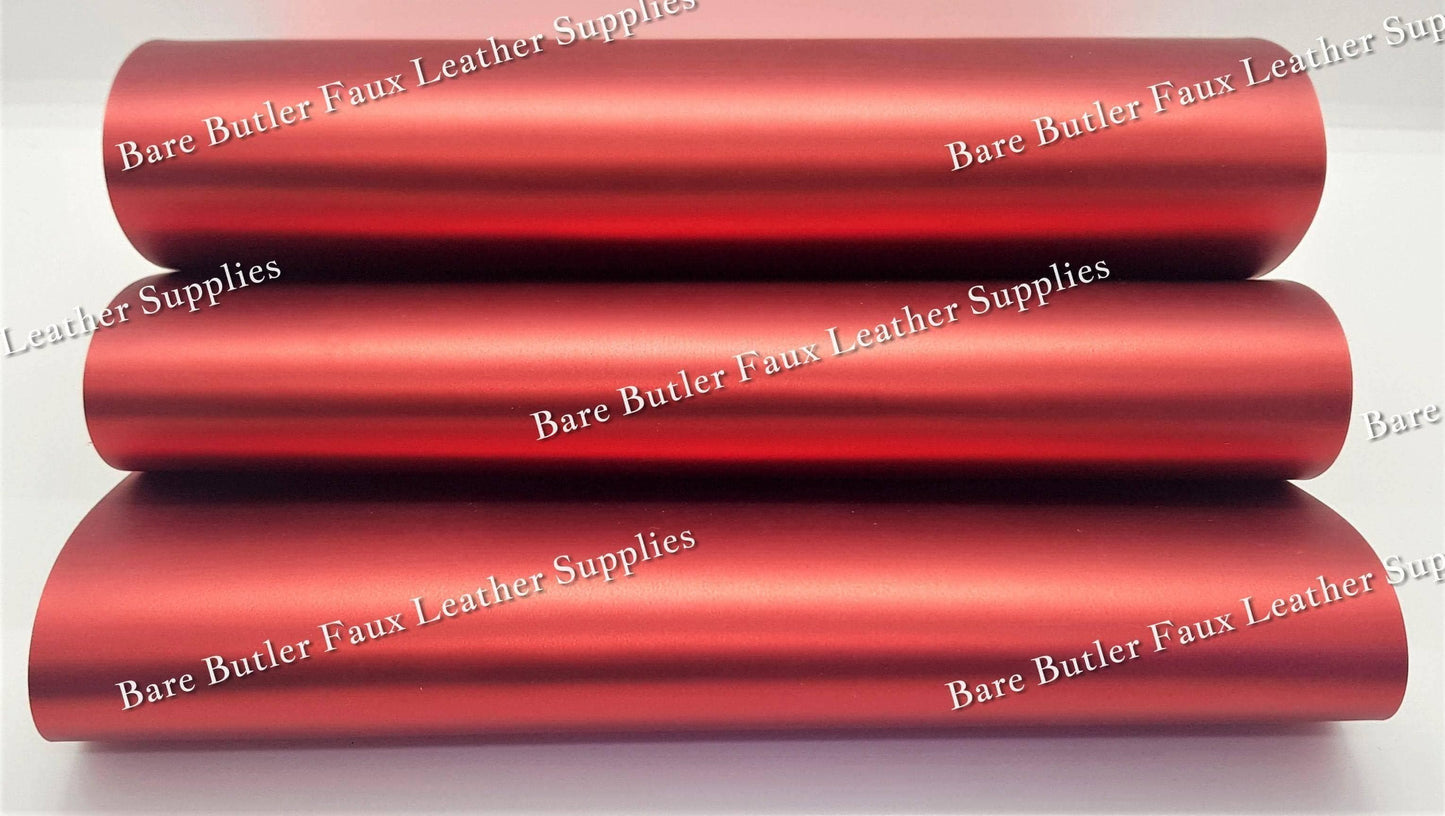 Smooth Matt Metallic Red - Colour, Faux, Faux Leather, Leather, leatherette, Litchi, metal, metallic, red, Solid - Bare Butler Faux Leather Supplies