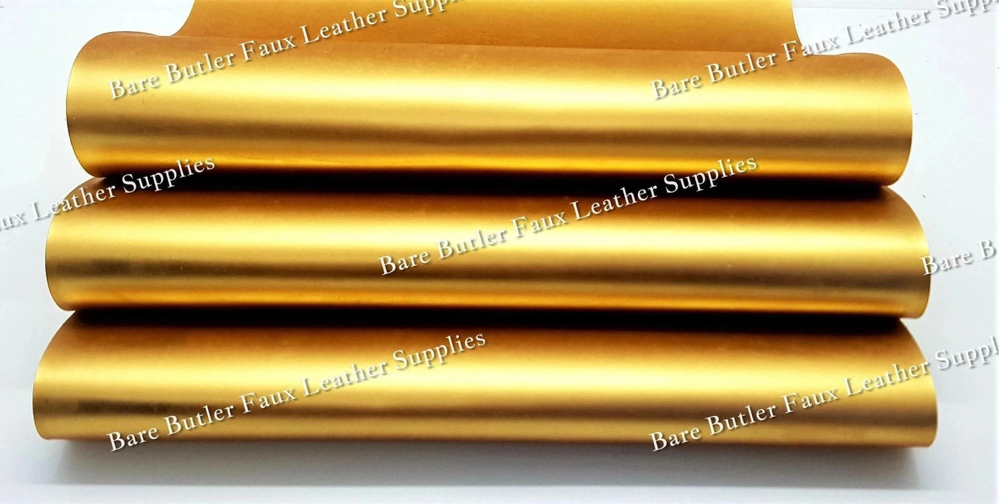 Smooth Matt Metallic Yellow - Colour, Faux, Faux Leather, Leather, leatherette, Litchi, metal, metallic, Solid, Yellow - Bare Butler Faux Leather Supplies