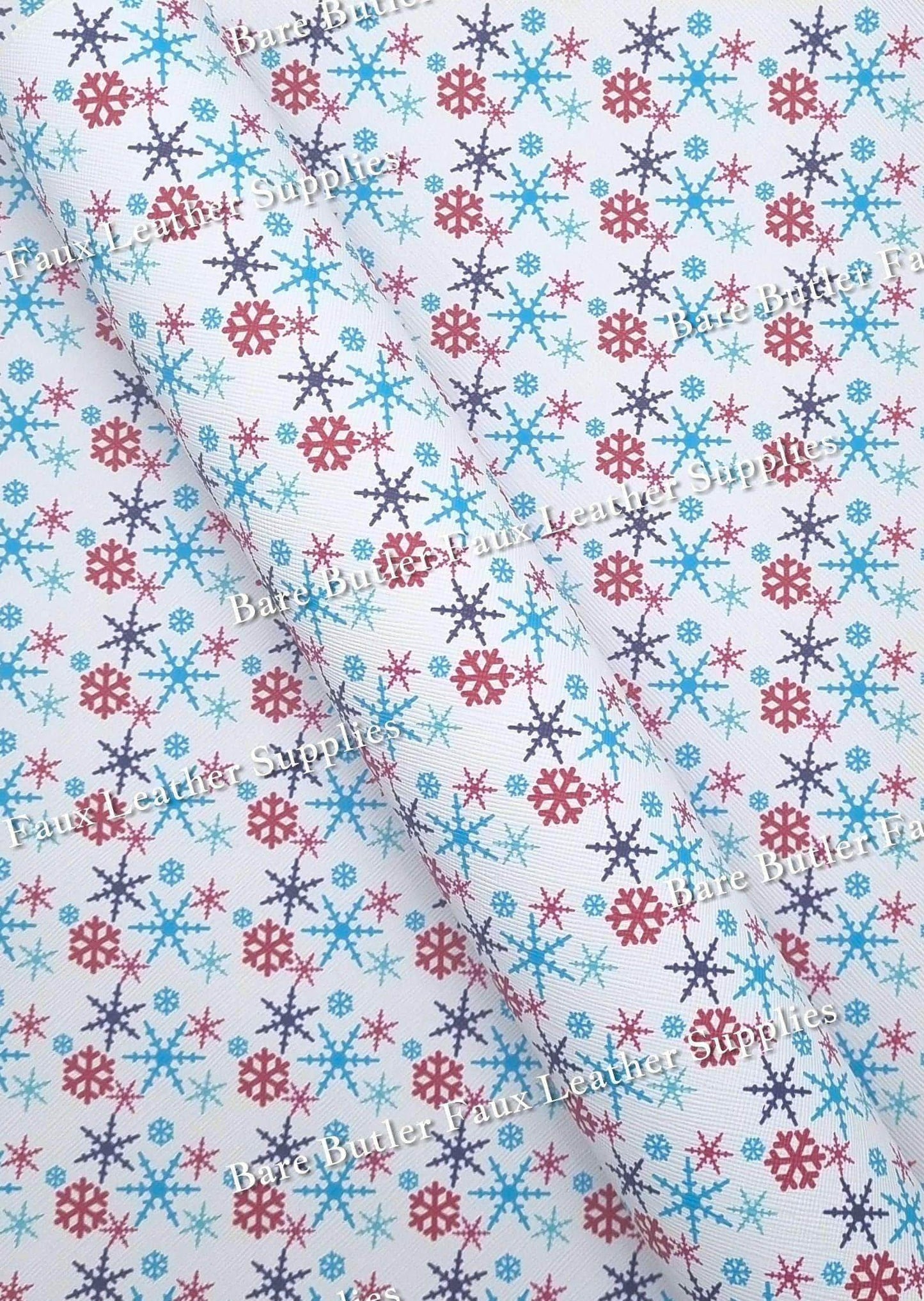 Snowflakes Blue Faux Leather - baubles, christmas, cookies, Faux, Faux Leather, Leather, leatherette, Ornament, reindeer, santa, Snowflakes - Bare Butler Faux Leather Supplies