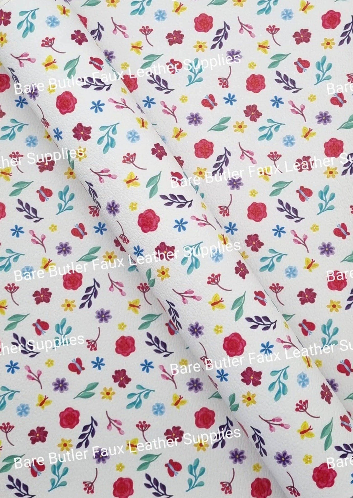 Spring Floral Litchi - colourful, Faux, Faux Leather, floral, flower, iris, Leather, leatherette, Litchi, pastels, spring - Bare Butler Faux Leather Supplies