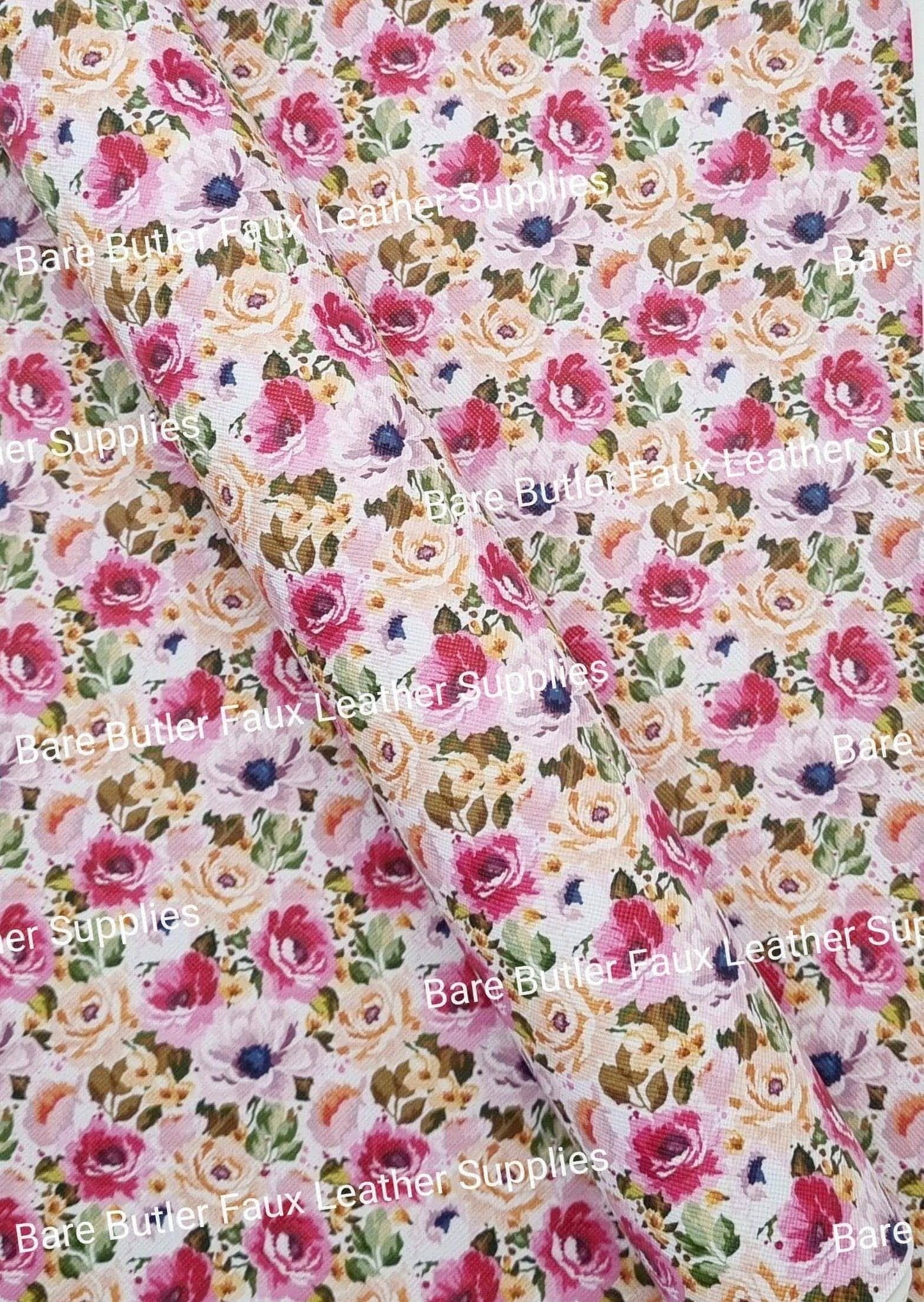 Star Jasmine Florals' Faux Leather - Faux, Faux Leather, Flora, floral, Florals, flower, Flowers, Leather, leatherette, Litchi, Star, starry, Stars - Bare Butler Faux Leather Supplies