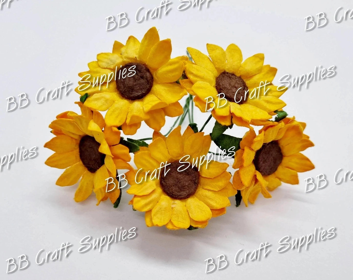 Sunflowers 5 Pack - country, Embelishment, Flower, Mulburry, mullberry, sunflower, wiggles, yellow - Bare Butler Faux Leather Supplies