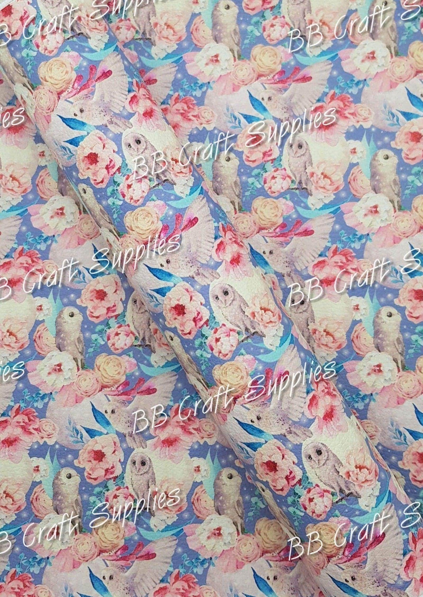 The Flower Owl Goddess Litchi - Faux, Faux Leather, flower, Leather, leatherette, Litchi, magical, mythical, owl, snowy, The Flower Owl Goddess, white owl - Bare Butler Faux Leather Supplies